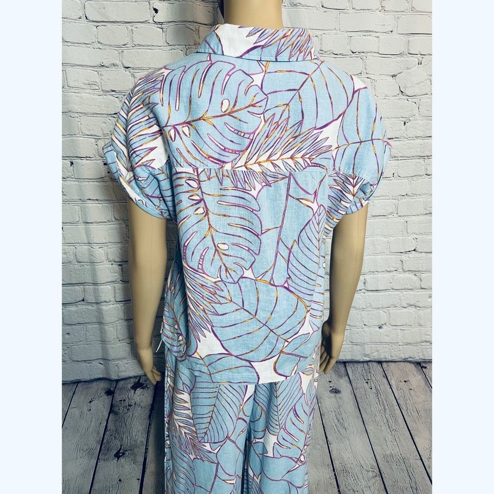 Cynthia Rowley NWT New Cynthia Rowley Linen Blue Tropical Leaf Shirt Pants Size 26" / US 2 / IT 38 - 9 Thumbnail