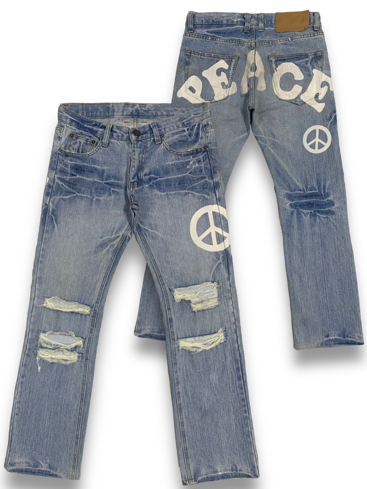 Hysteric Glamour Vintage Japanese Brand 420 Peace Spell Out Distressed Jeans Size US 31 - 1 Thumbnail
