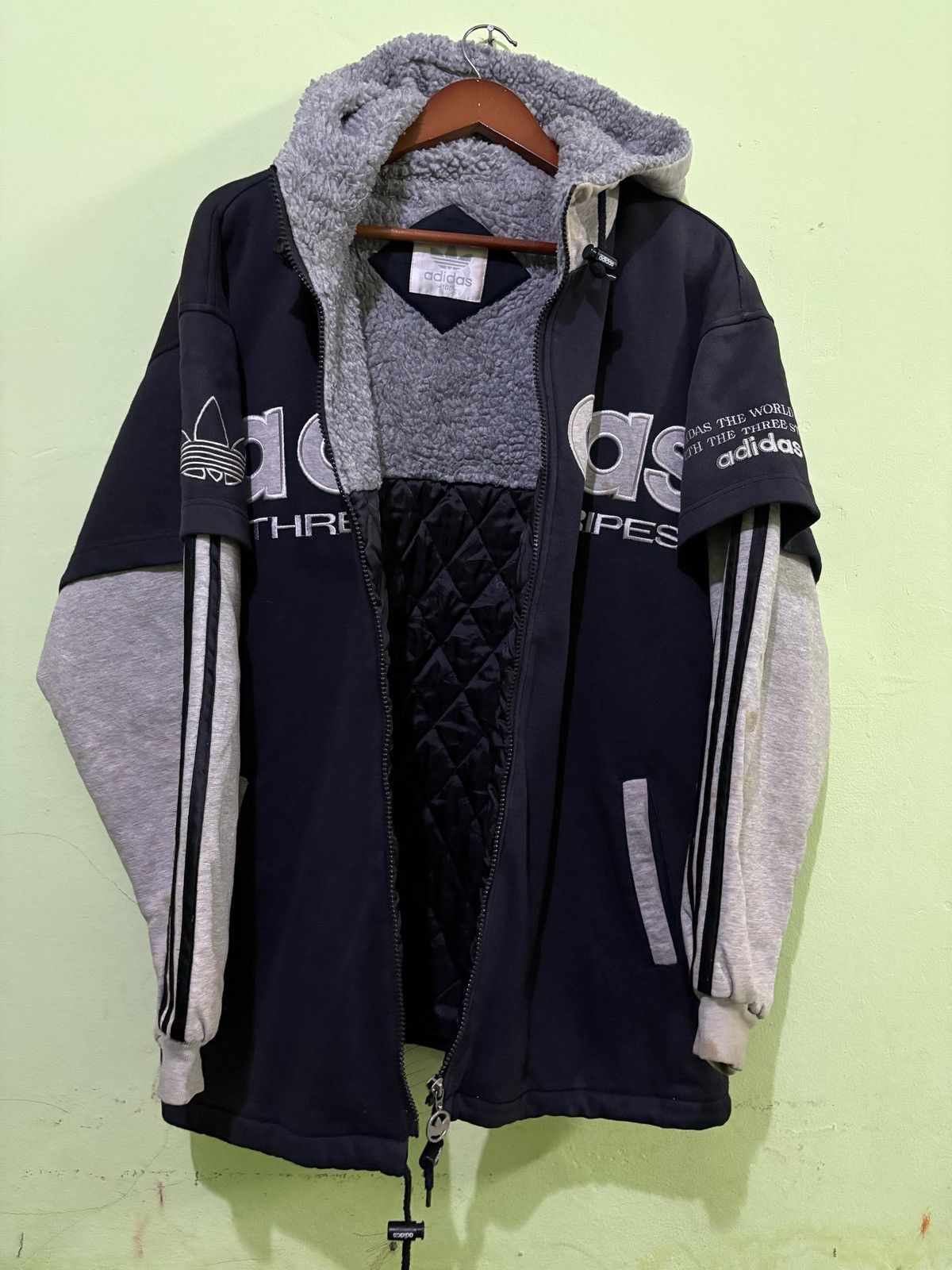 Adidas Vintage Adidas Hoodies Big Logo Design Black Gray Design Size US M / EU 48-50 / 2 - 6 Thumbnail