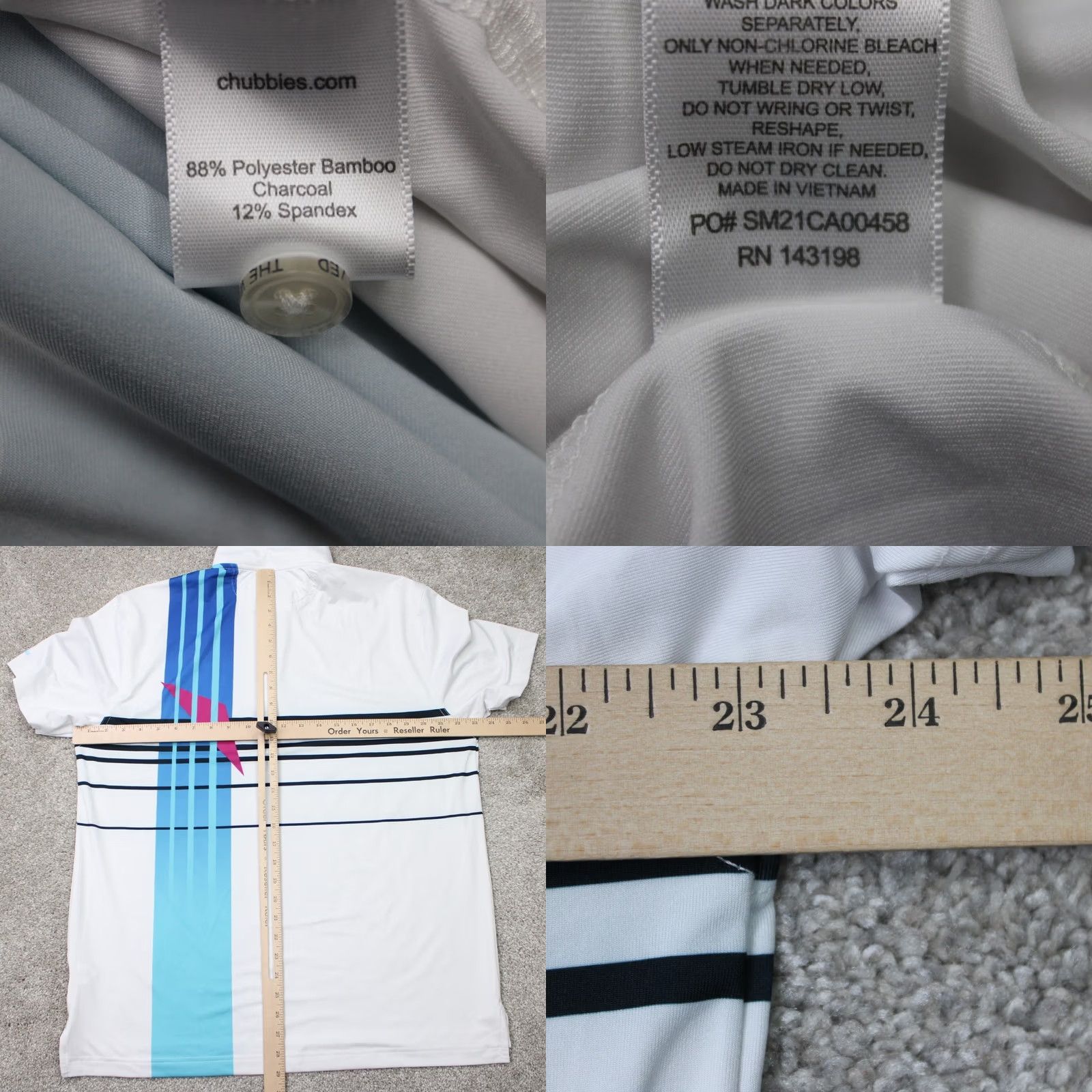 Chubbies Chubbies Polo Shirt Mens Large White/Blue Polyester Bamboo Stretch S/S Pullover Polo Shirt Ladies? Size US L / EU 52-54 / 3 - 8 Thumbnail