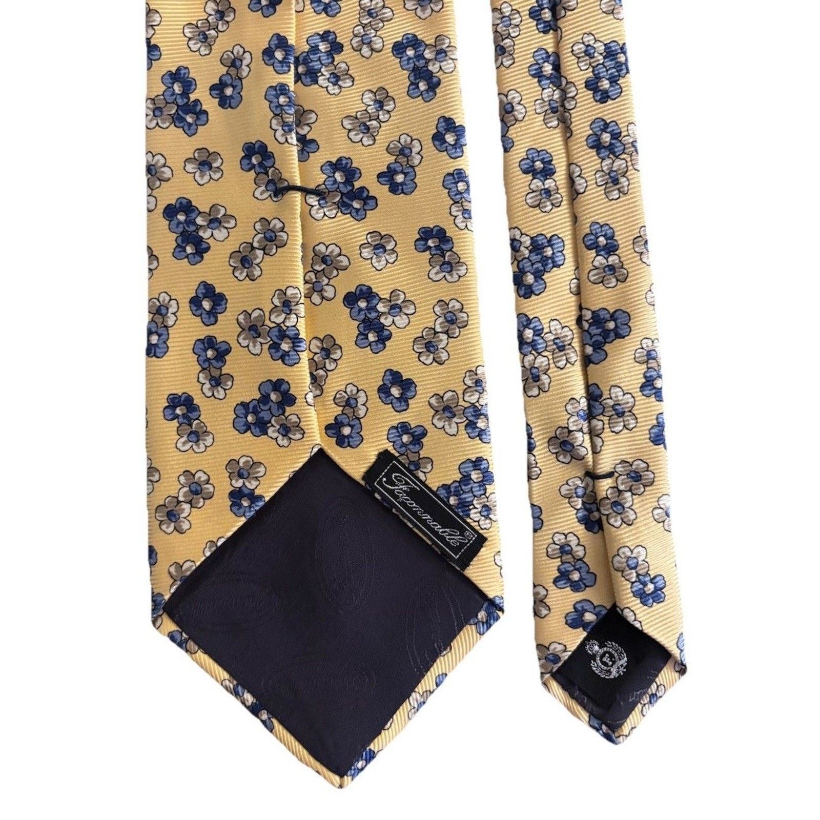 Faconnable Faconnable Silk Tie Yellow Blue Floral Blossom Print Size ONE SIZE - 2 Thumbnail