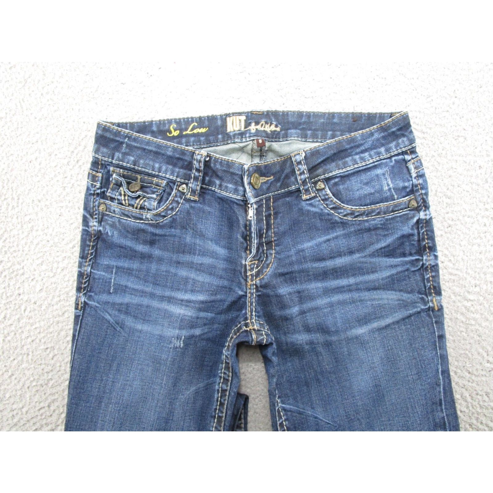 Vintage KUT from The Kloth So Low Rise Bootcut Jeans Dark Wash Size 8 Blue Denim 5-Pocket Stretch Womens Regular Mid Rise Size 30" / US 8 / IT 44 - 3 Thumbnail