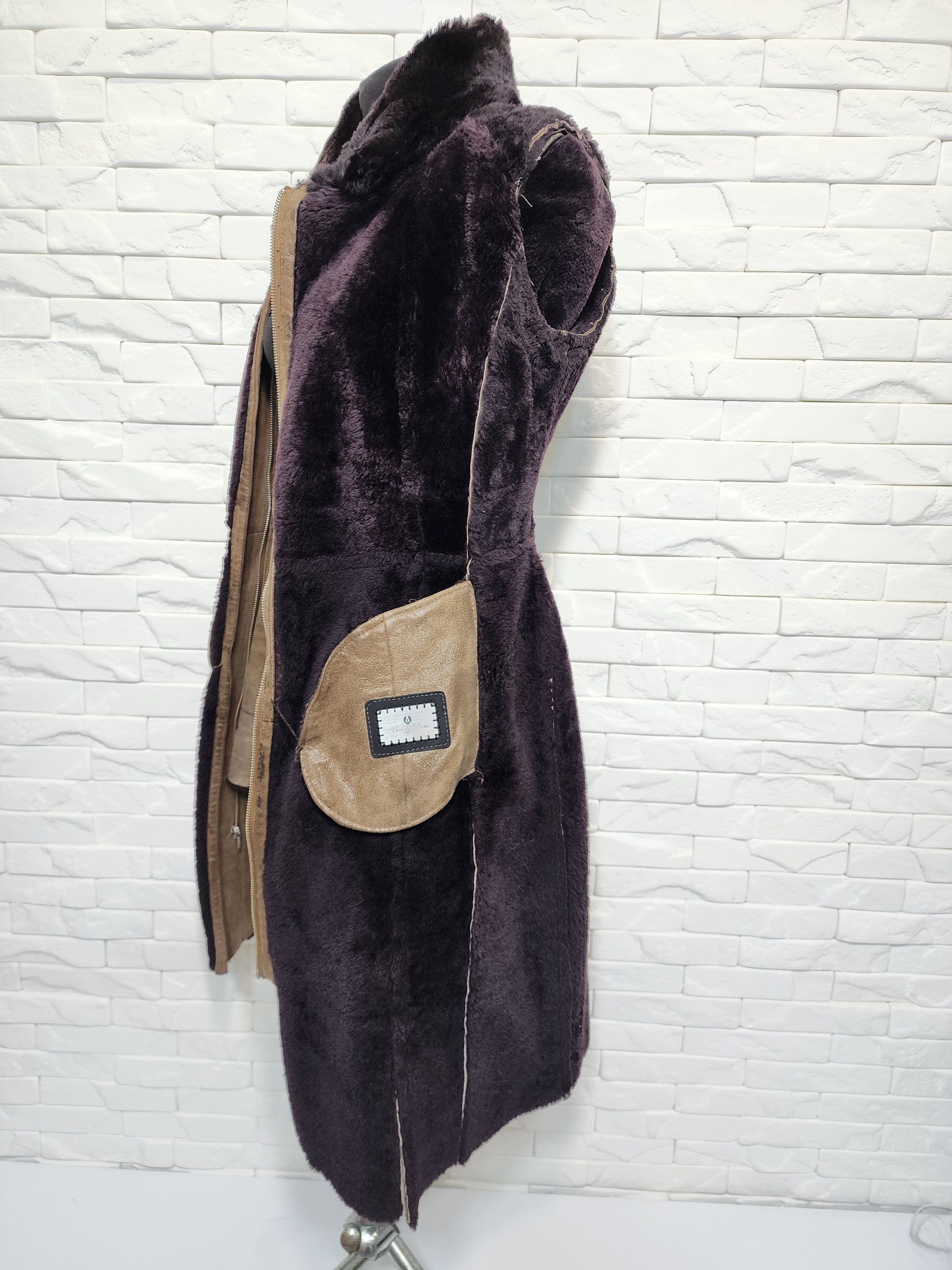 Genuine Leather Brown Sheepskin Coat: Genuine Fur, Metal Zipper. Size S / US 4 / IT 40 - 9 Thumbnail