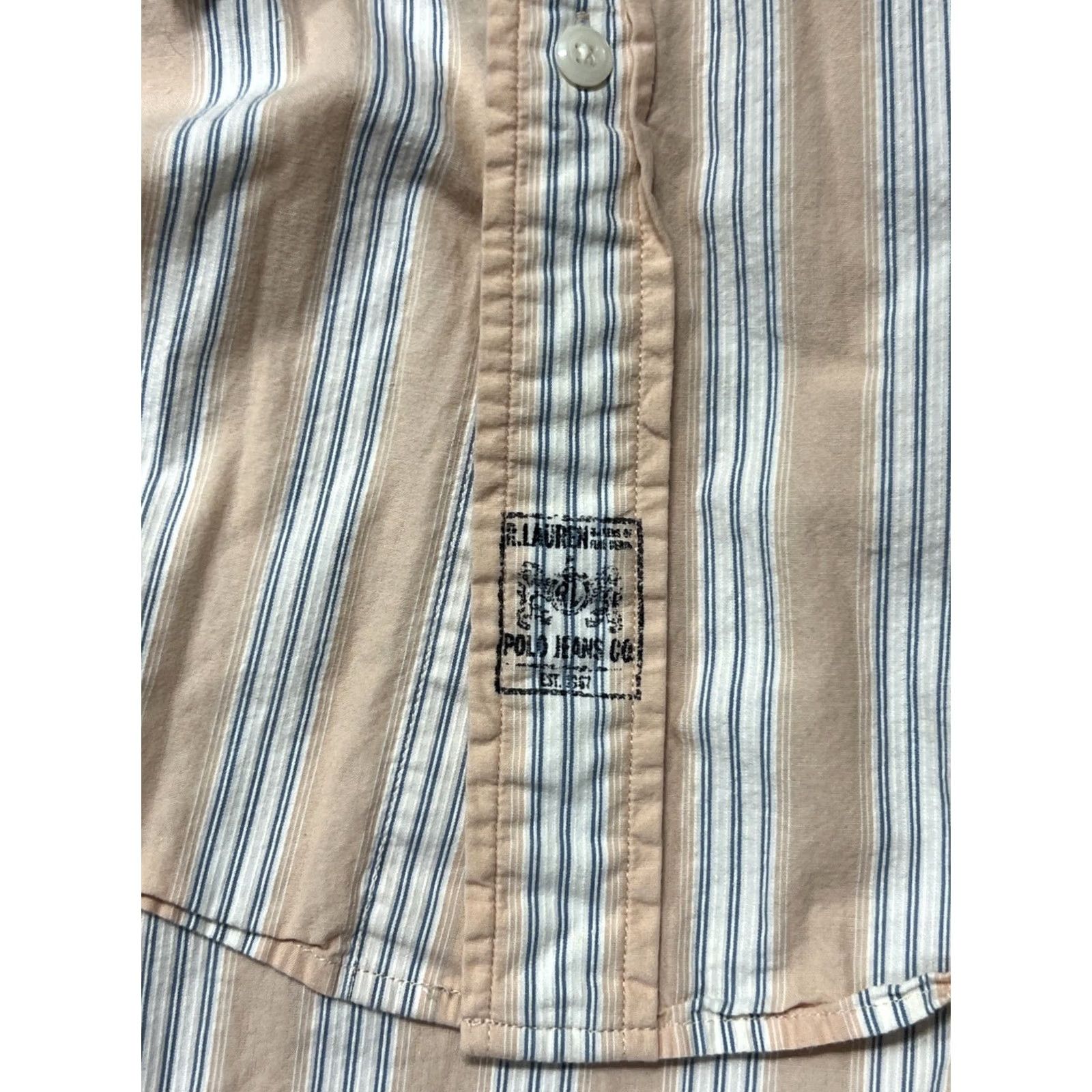 CO VINTAGE Polo Jeans Co Ralph Lauren Button-Down Shirt Men 3X Big Striped Cotton Orange 90s Retro Mens Size US XXL / EU 58 / 5 - 4 Thumbnail