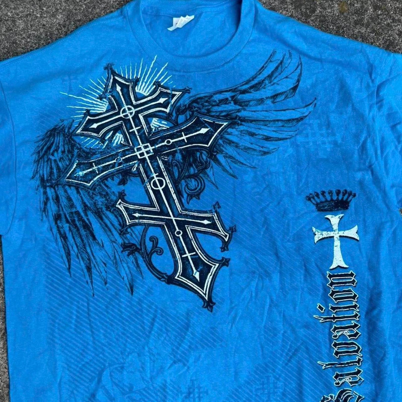 Gildan Cool Vintage y2k Crucifixion Blue Shirt Size US XL / EU 56 / 4 - 2 Thumbnail