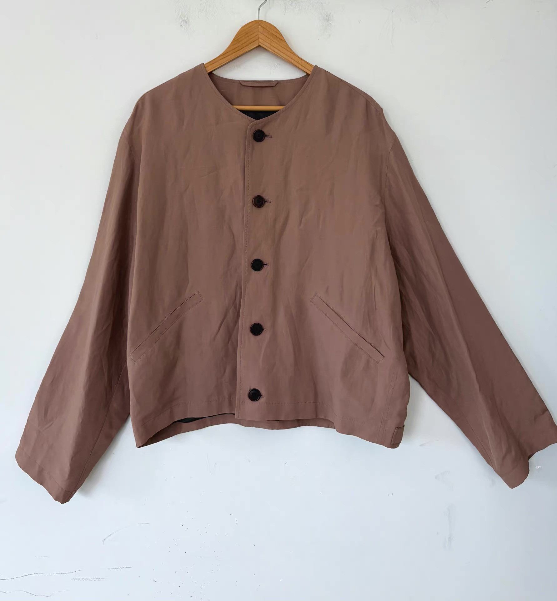 Lemaire Lemaire Men's Smoke Pink Collarless Jacket Ｑ21 Size US L / EU 52-54 / 3 - 1 Thumbnail