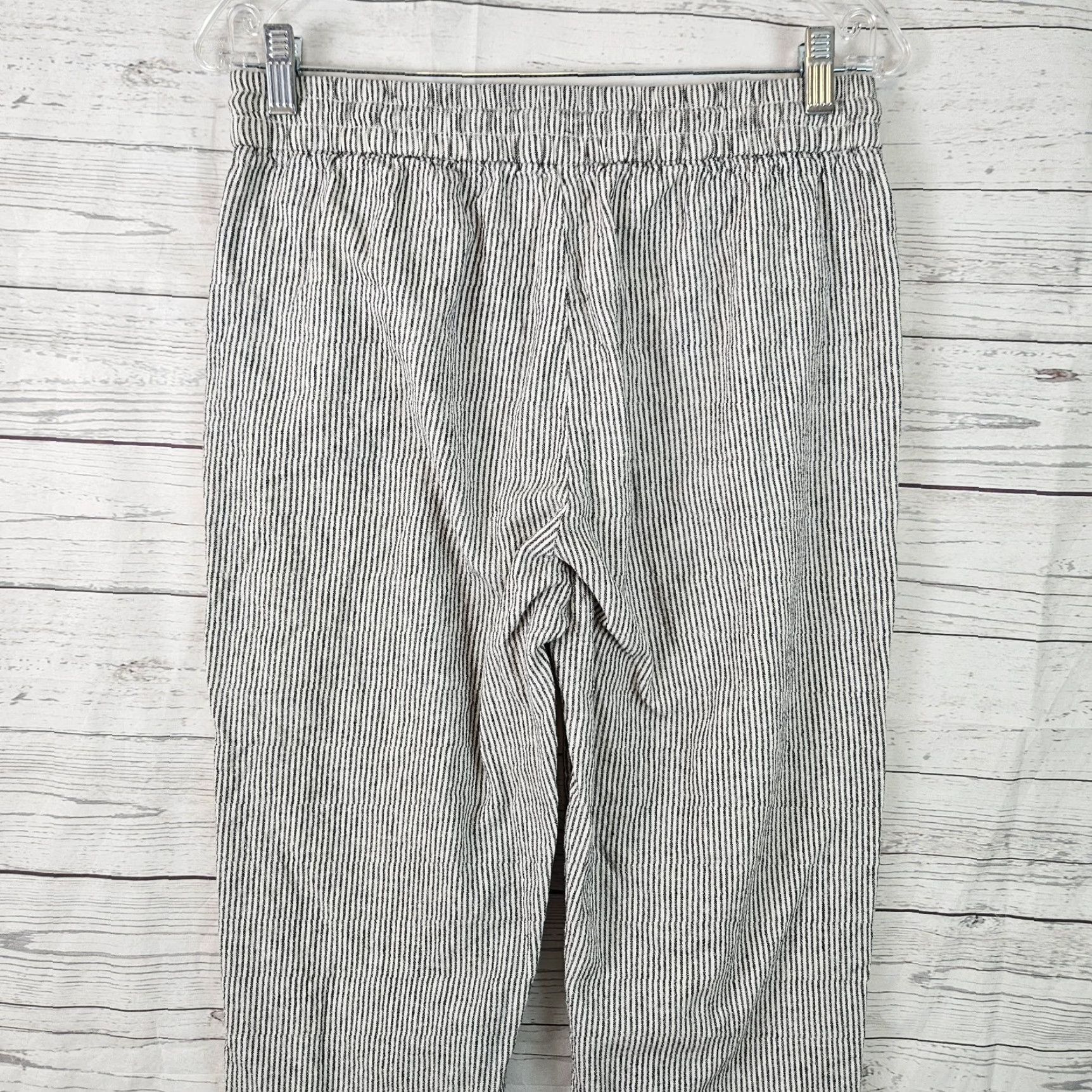 J.Crew J.CREW Womens Cropped Pants Sz 6 Black White Stripe Cotton Linen Blend Cropped Pull On Size 28" / US 6 / IT 42 - 4 Thumbnail