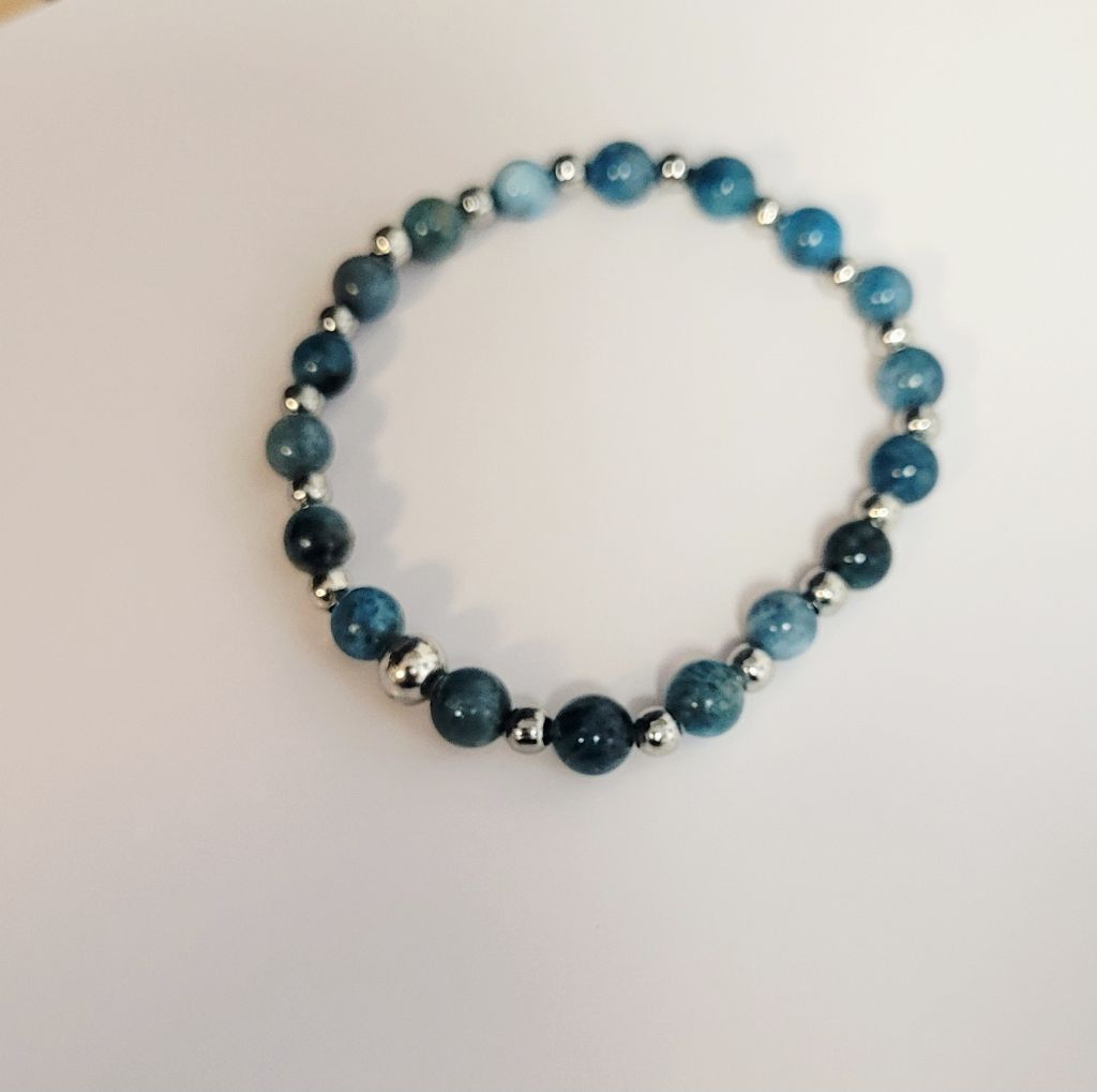 Handmade Natural gemstone Blue Apatite 6mm dainty beaded bracelet 7" Size ONE SIZE - 5 Thumbnail