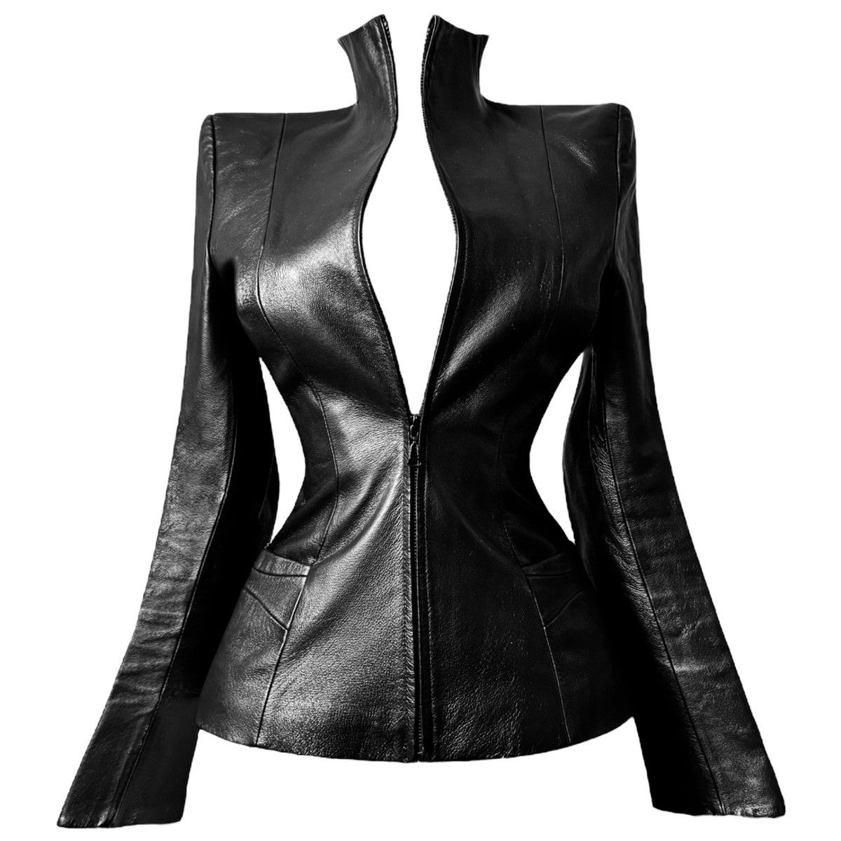 Vintage So sick fitted leather biker avant garde jacket Size S / US 4 / IT 40 - 1 Thumbnail