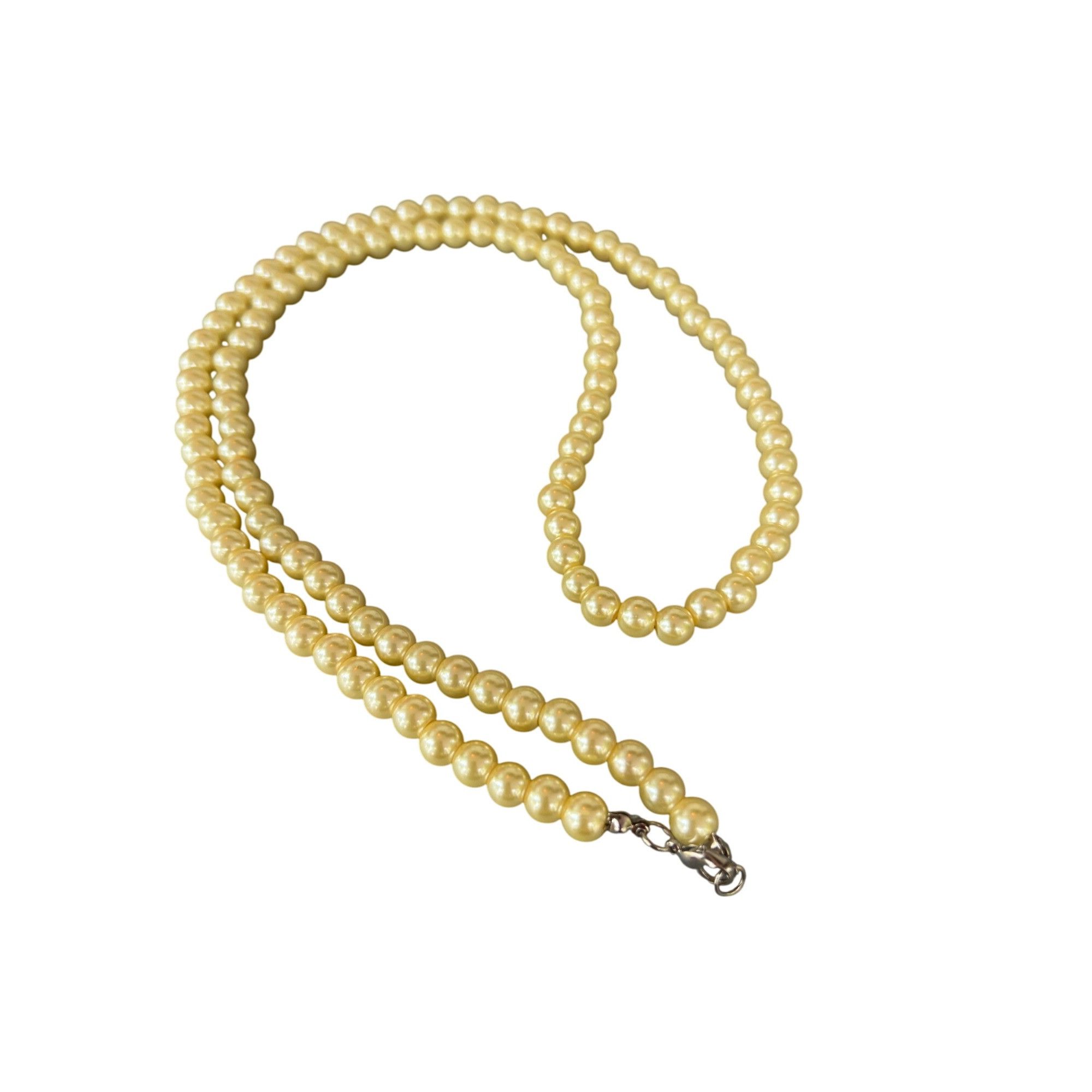 Other Vintage Yellow Glass Faux Pearl Necklace Round Beads Silver Size ONE SIZE - 3 Thumbnail