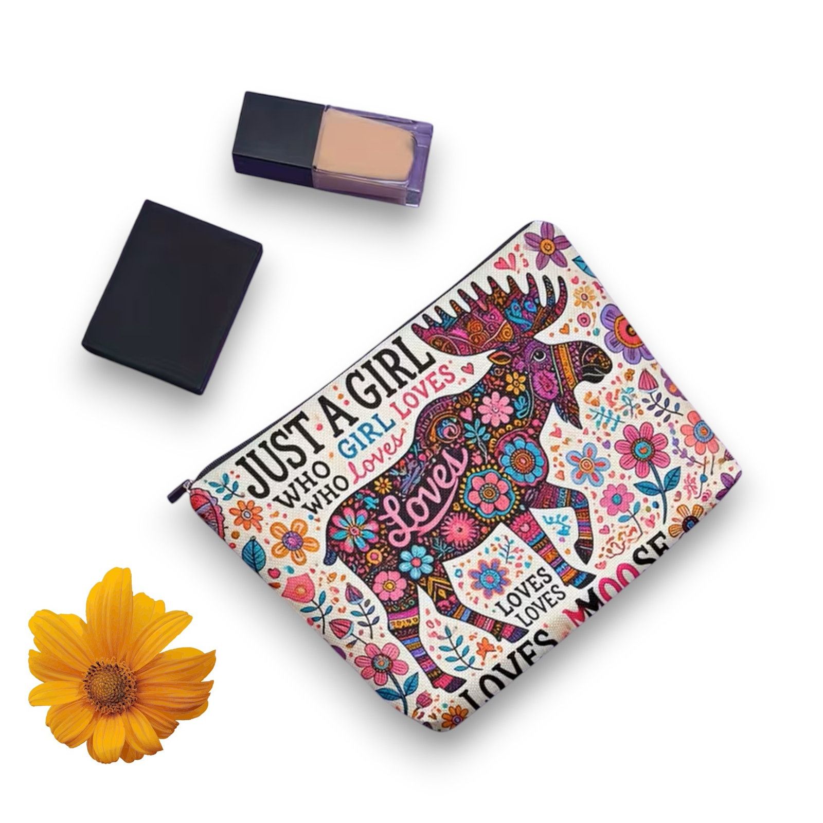 Other Just a Girl Who Loves Moose Linen Cosmetic Bag Makeup Pouch Size ONE SIZE - 10 Thumbnail