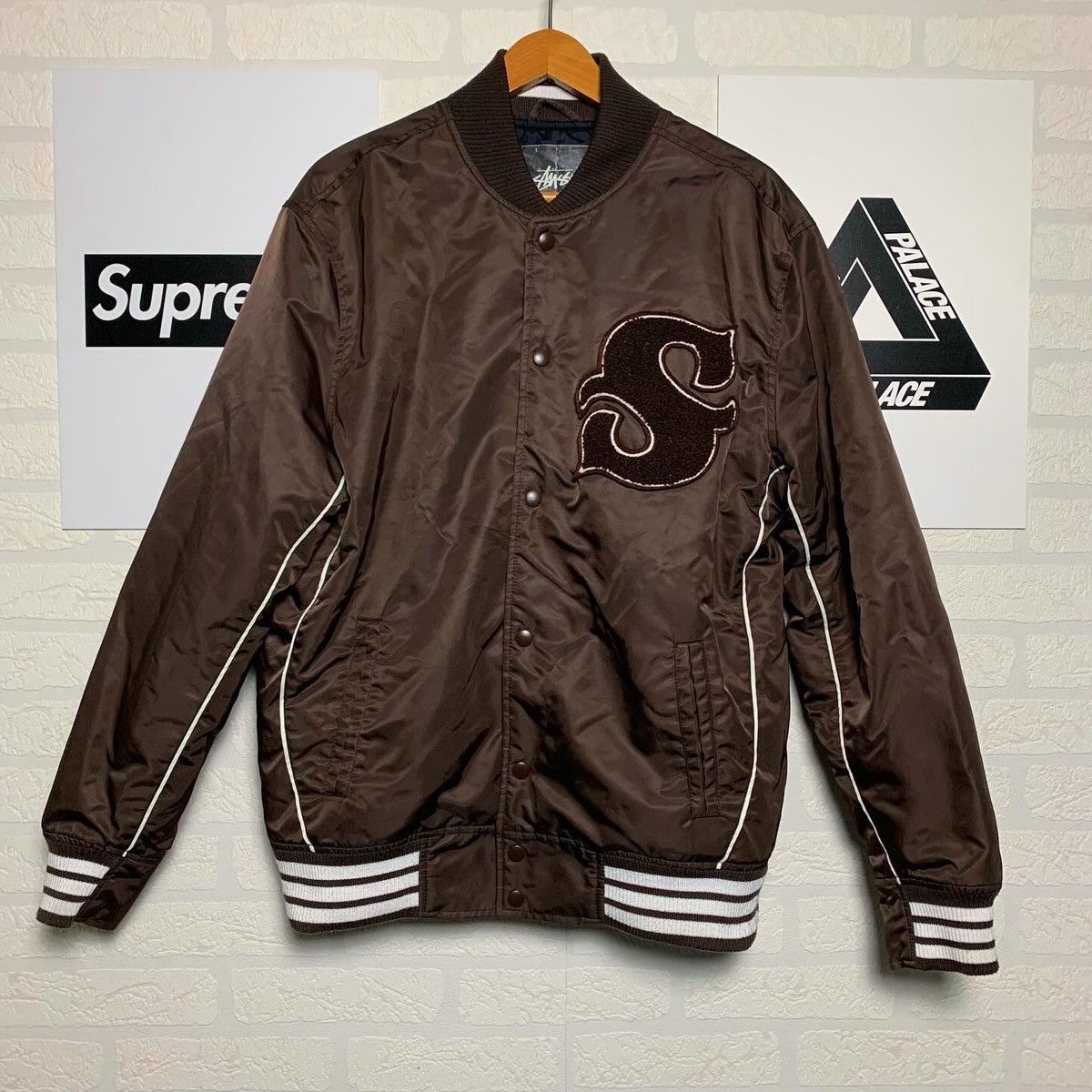 image of Mega Vintage Stussy Varsity Jacket Brown, Men's (Size Medium)