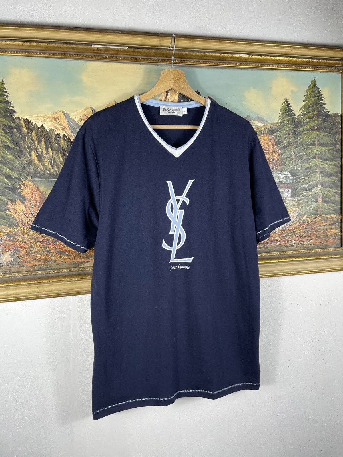Vintage × Yves Saint Laurent Blue Navy Vintage Retro YSL Yves Saint Laurent t shirt tee Size US L / EU 52-54 / 3 - 3 Thumbnail