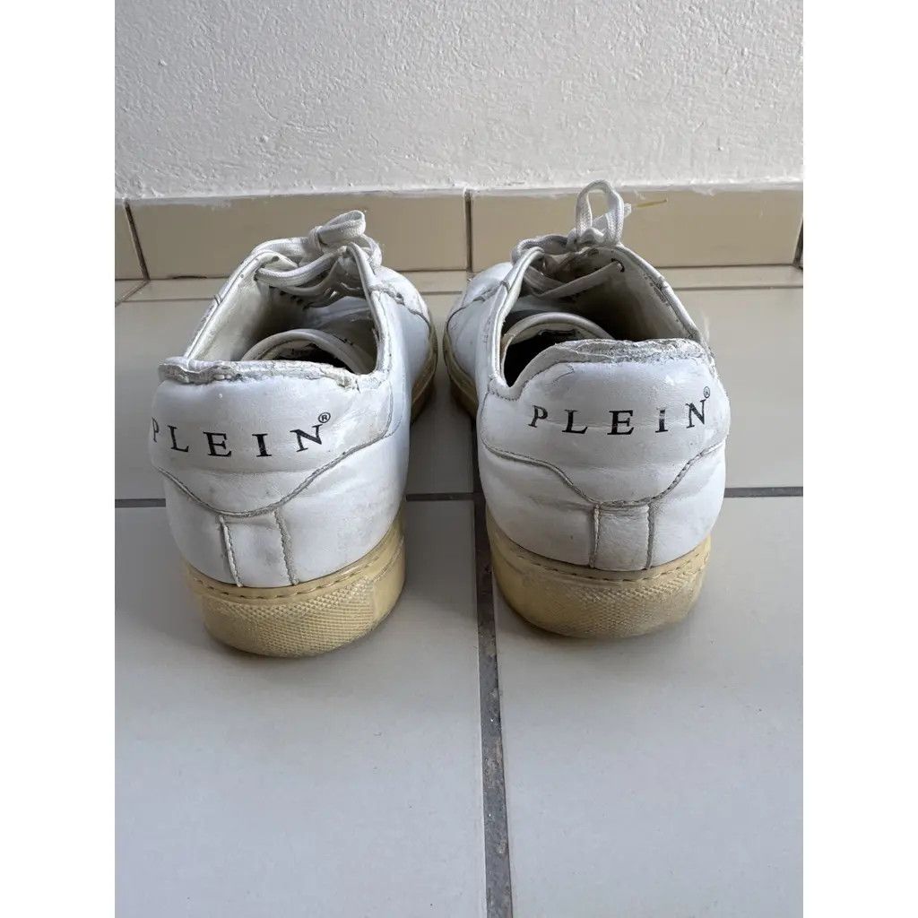 Philipp Plein Philipp Plein White Leather Low Sneakers “Playboy/Skull” Size US 10 / EU 43 - 5 Thumbnail
