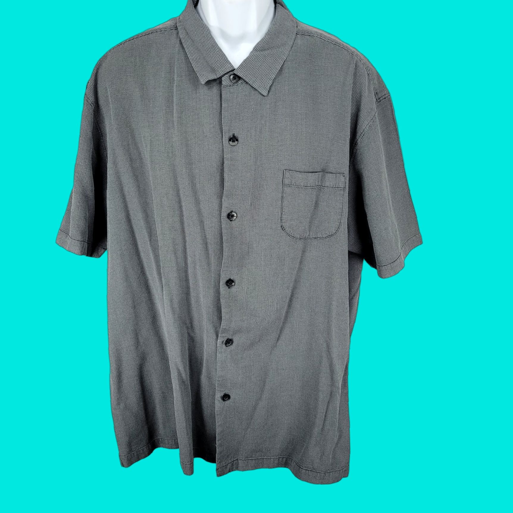 Tommy Bahama Tommy Bahama Grey Silk Cotton Button Up Short Sleeve Collared Pocket Shirt 3XL Size US XXL / EU 58 / 5 - 1 Thumbnail