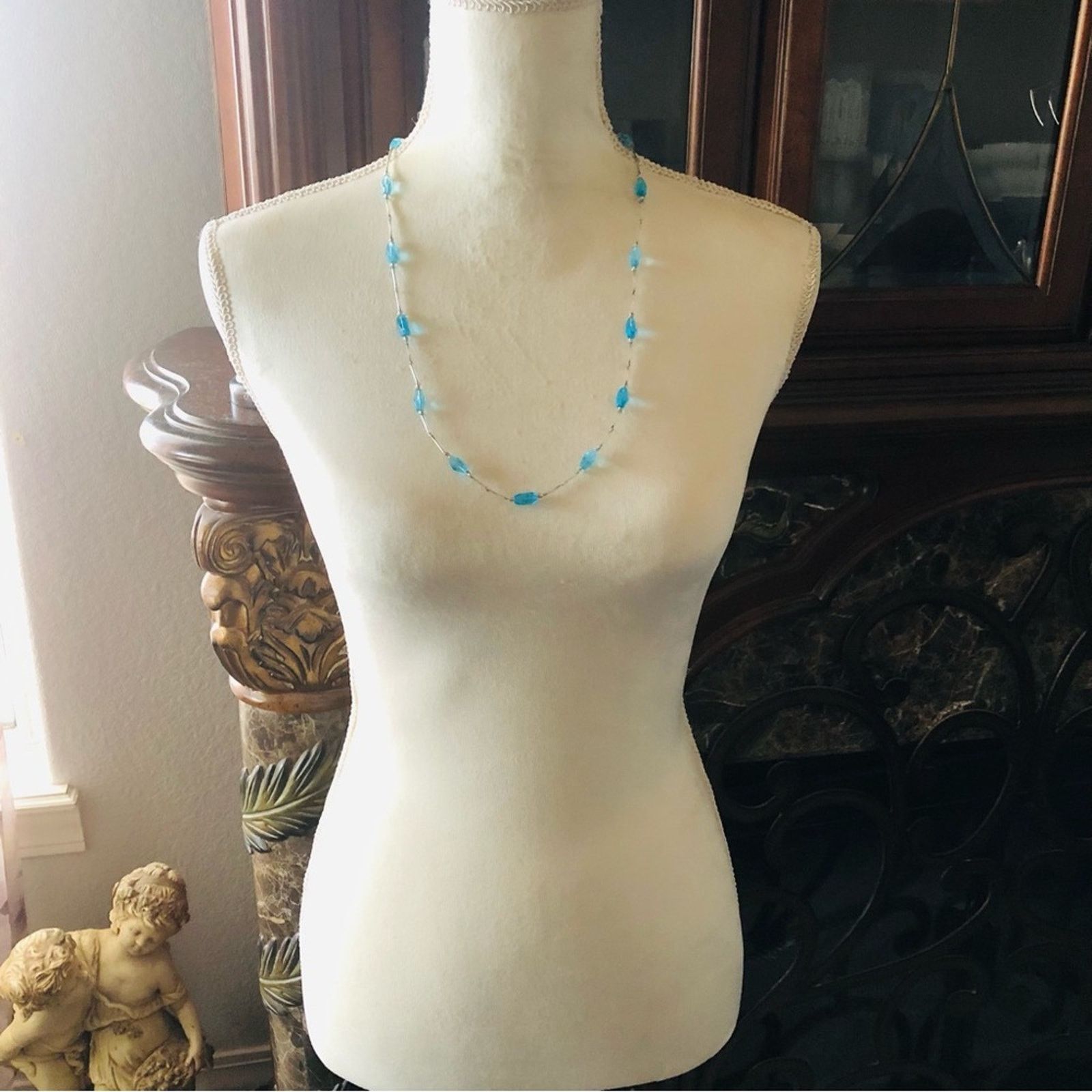 Handmade Hand crafted faceted blue glass beaded necklace Size ONE SIZE - 5 Thumbnail