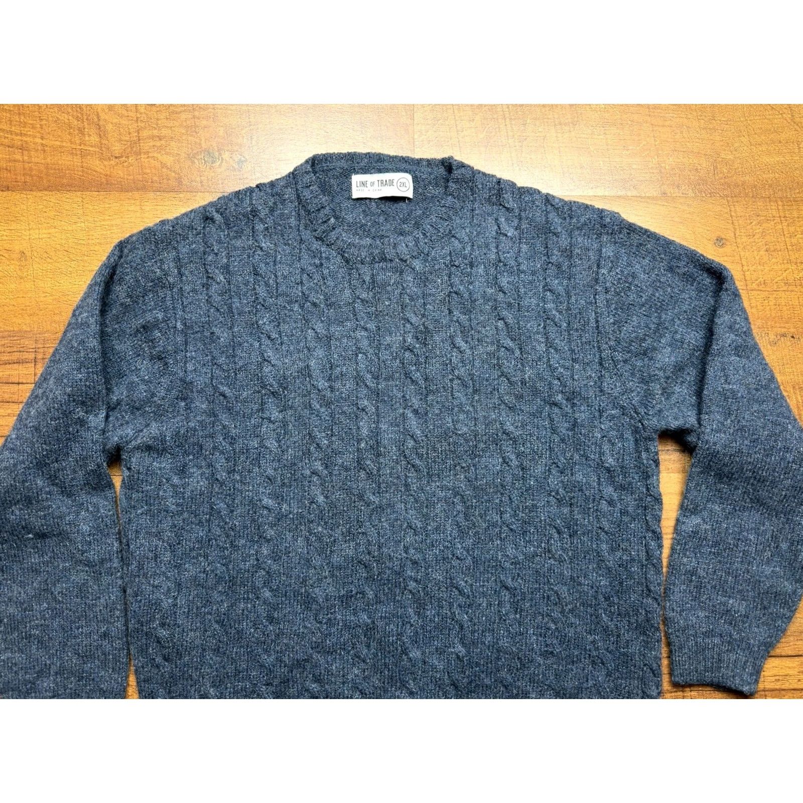 Vintage Line Of Trade Fisherman Sweater Navy Cable-Knit 100% Shetland Wool Men’s 2XL Size US XXL / EU 58 / 5 - 2 Thumbnail