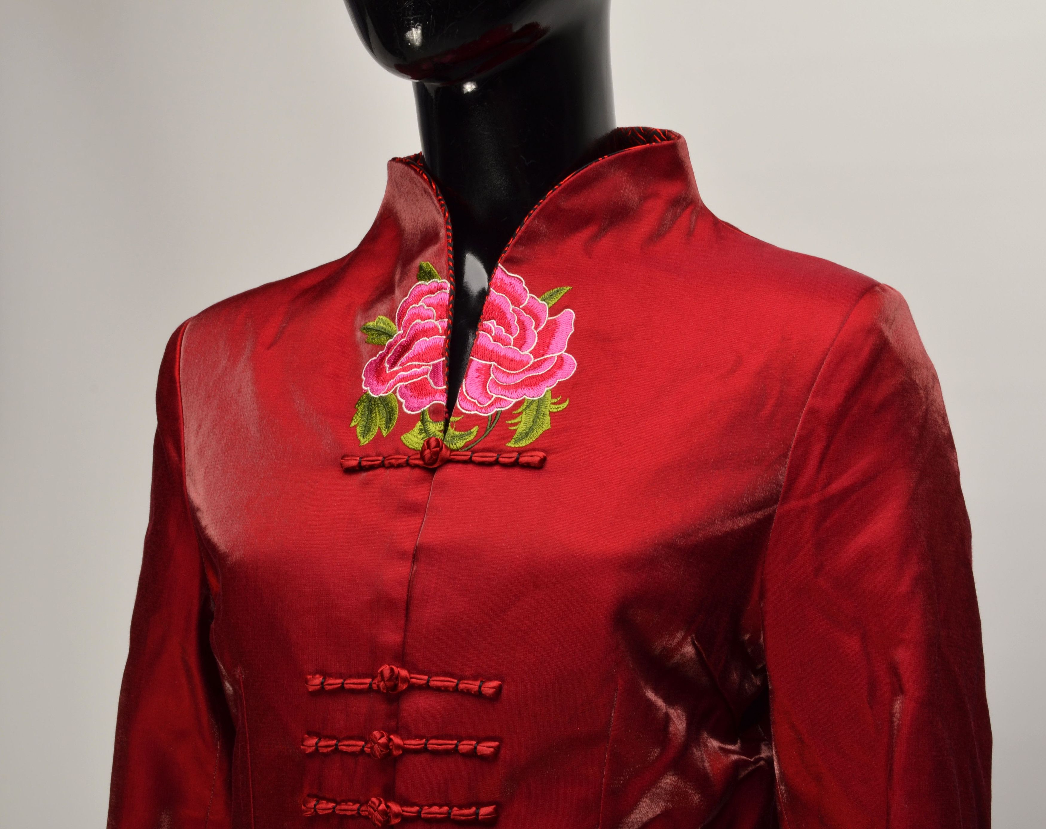 Japanese Brand Vintage Y2K Chinese Red Mandarin Blouse Jacket Blazer Size L / US 10 / IT 46 - 2 Thumbnail