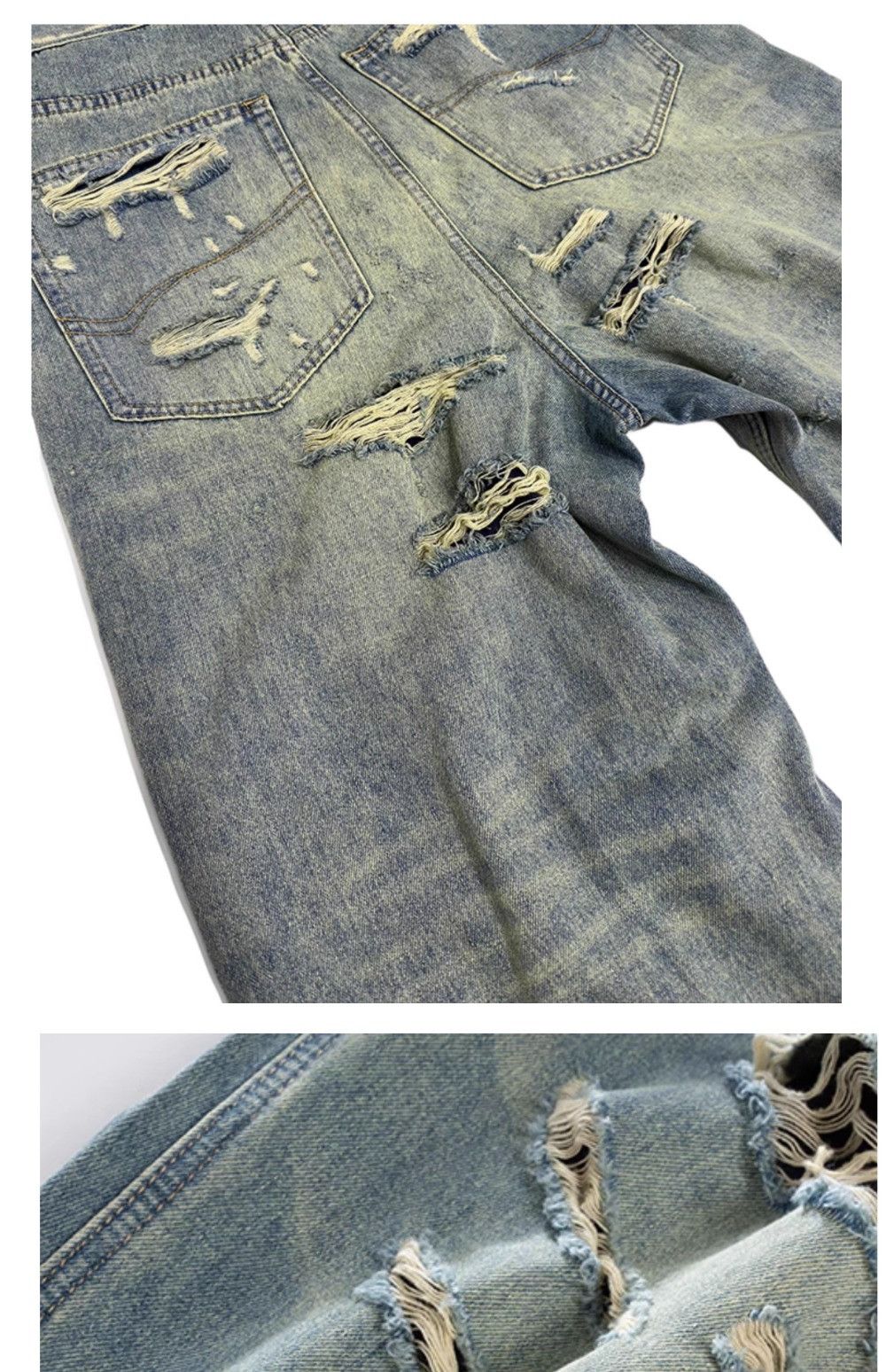 Jean × Vintage Washed Double Layer Hand Worn Jeans Size US 33 - 11 Thumbnail
