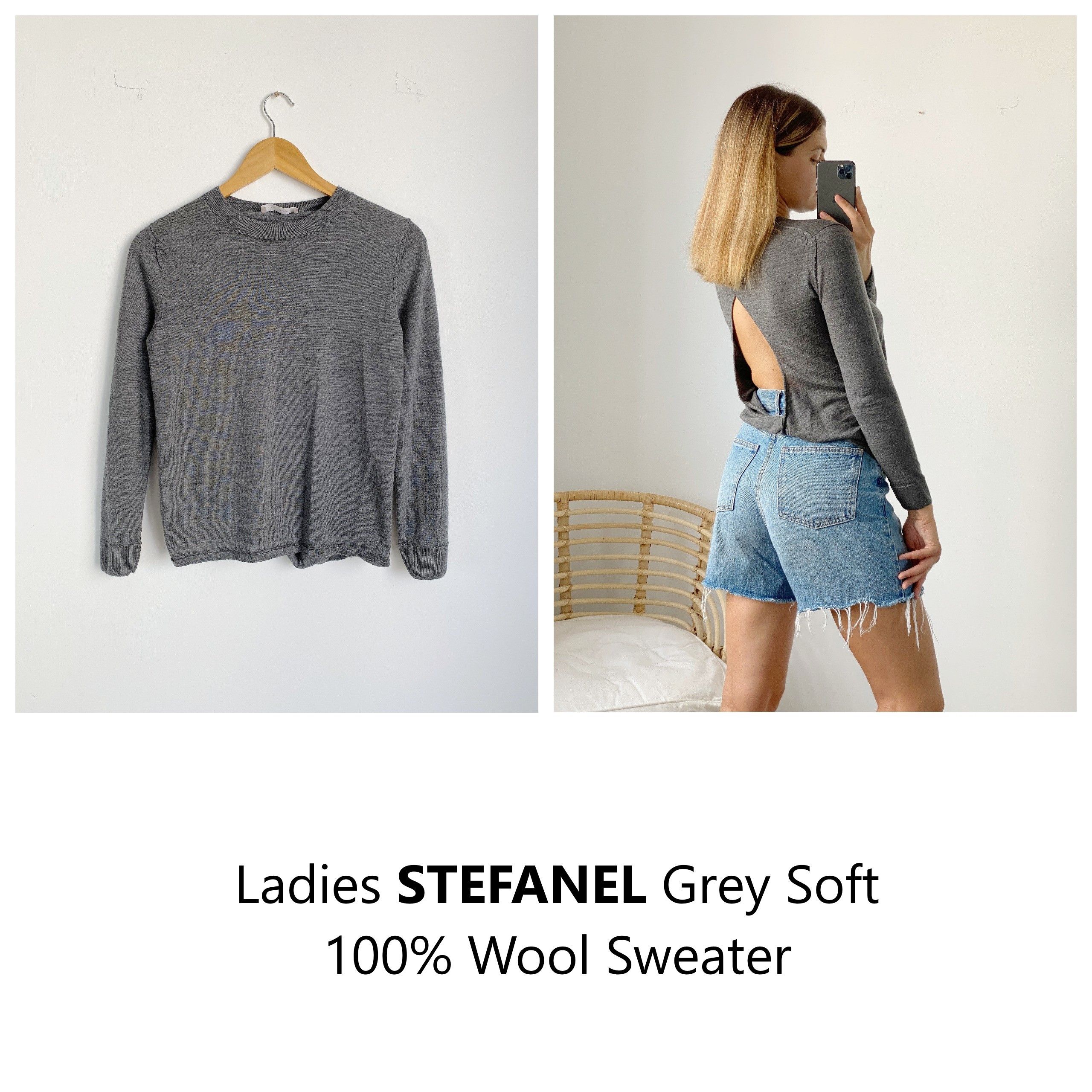 Designer Stefanel Sweater Jumper Grey Soft Wool for Ladies / Women's Size S / US 4 / IT 40 - 1 Thumbnail