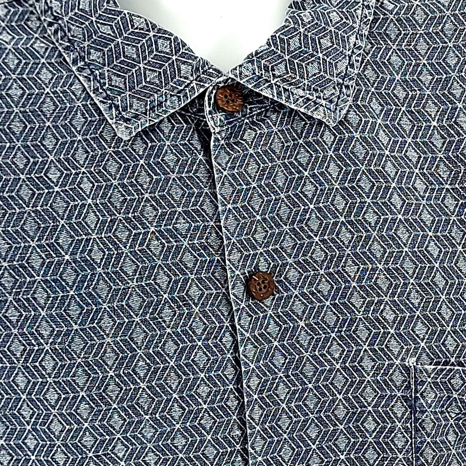 Tommy Bahama Tommy Bahama 100% Silk Blue Gray Geometric Short Sleeve Pock Size US XL / EU 56 / 4 - 2 Thumbnail