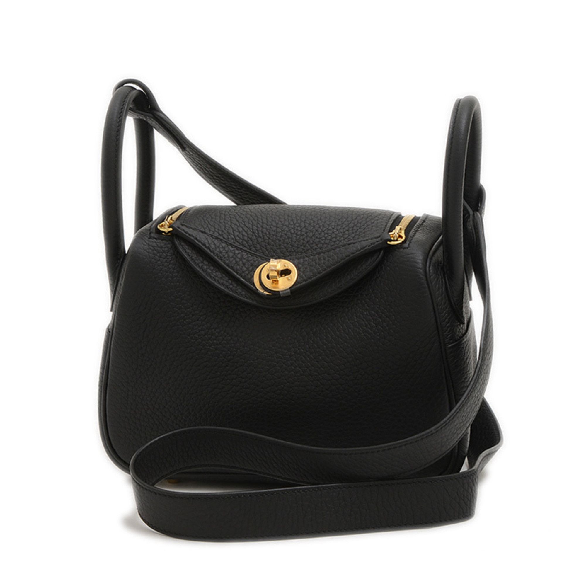 Hermes Mini Lindy Shoulder Bag Taurillon Black Gold Hardware K Stamp, Women's