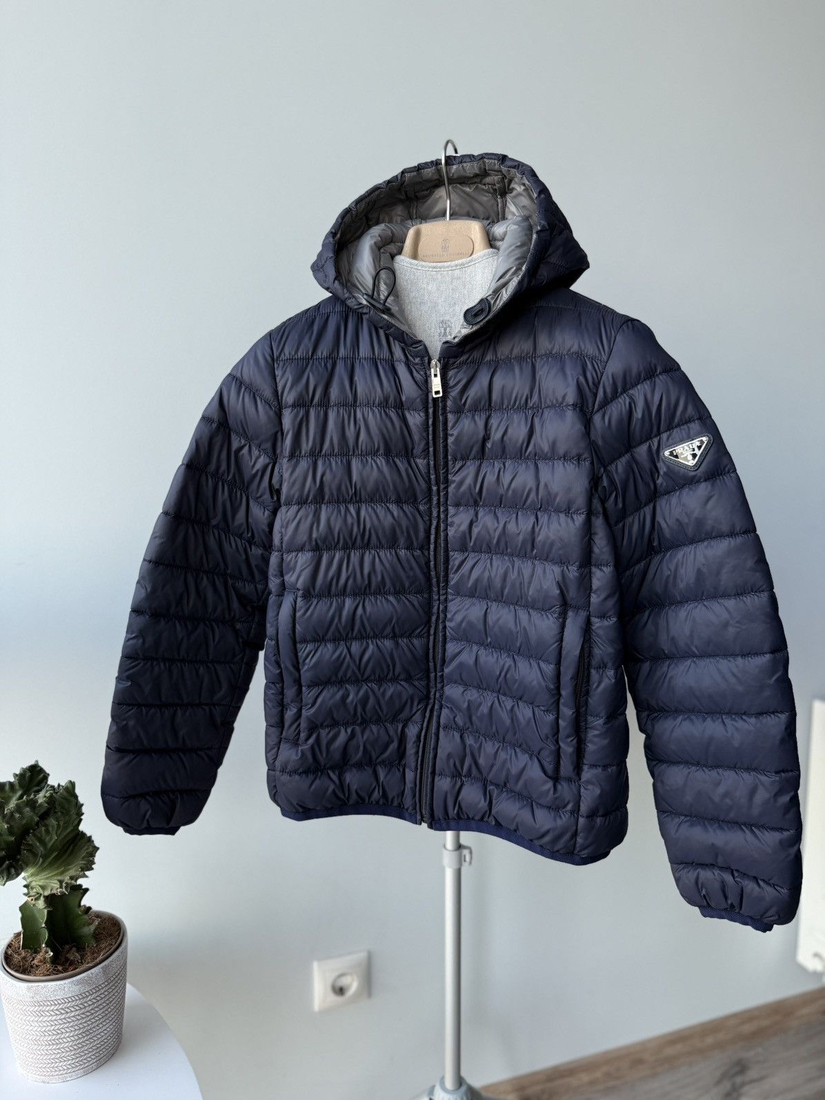 Prada Prada Nylon Hooded Blue Down Badge Triangle Logo Jacket Size XS / US 0-2 / IT 36-38 - 1 Thumbnail