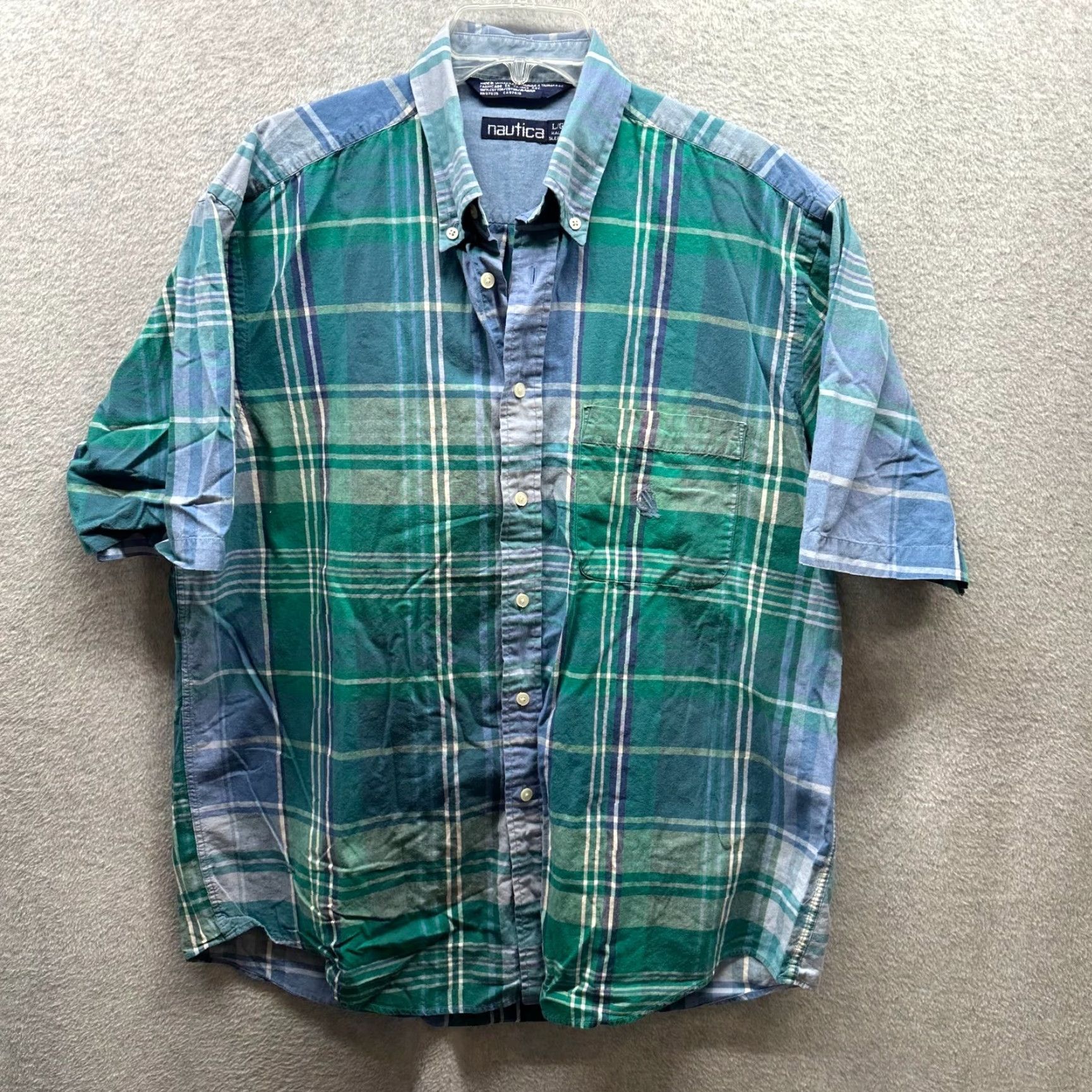 Nautica VINTAGE Nautica Shirt Mens Large Blue Plaid 90s Button-Up Short Sleeve Cotton Collared Beach Casual Workwear Size US L / EU 52-54 / 3 - 2 Thumbnail