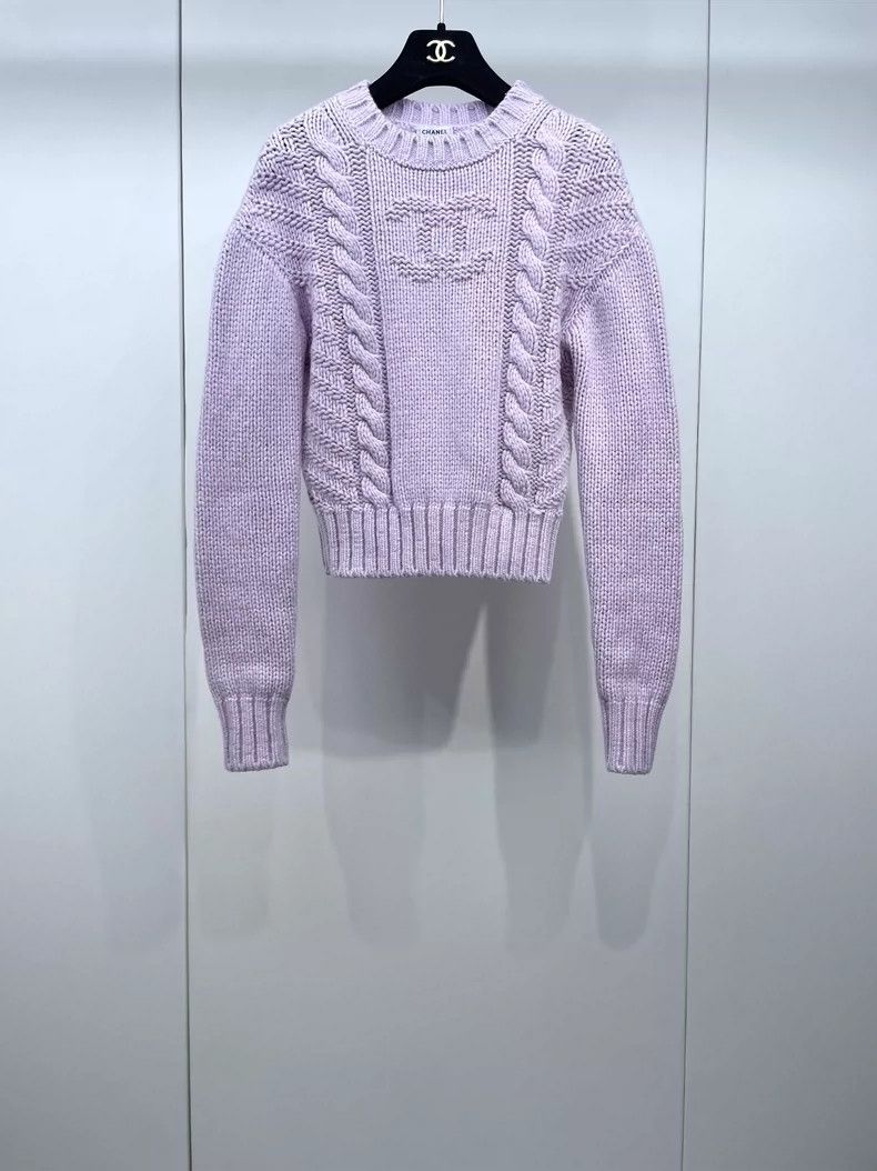 Chanel Chanel Pink and purple cashmere knitted jacquard sweater Size XXS / US 00 / IT 34 - 1 Thumbnail