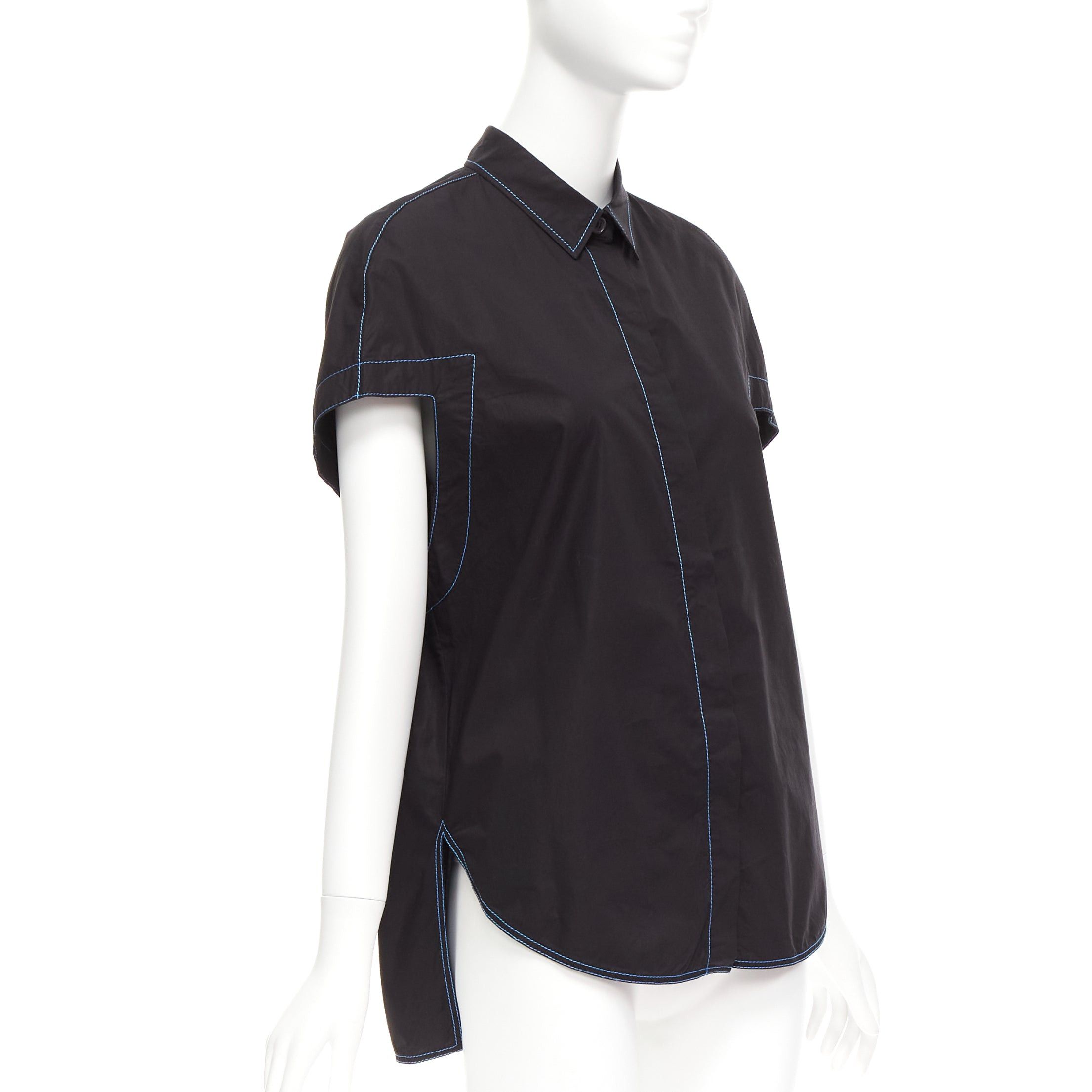 image of Marni Black Blue Topstitched Round Shoulder 3D Cut Boxy Shirt It40 S, Women's (Size Small)