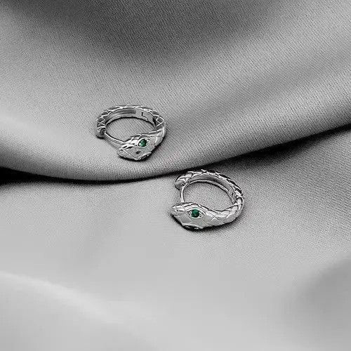 Designer × Jewelry 925 Silver Plated Snake Hoop Earrings for Men Women Size ONE SIZE - 2 Thumbnail
