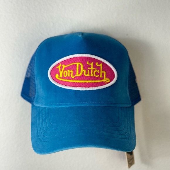 Designer × Von Dutch NWT VON DUTCH BLUE HOLLYWOOD VELVET TRUCKER HAT Size ONE SIZE - 3 Thumbnail