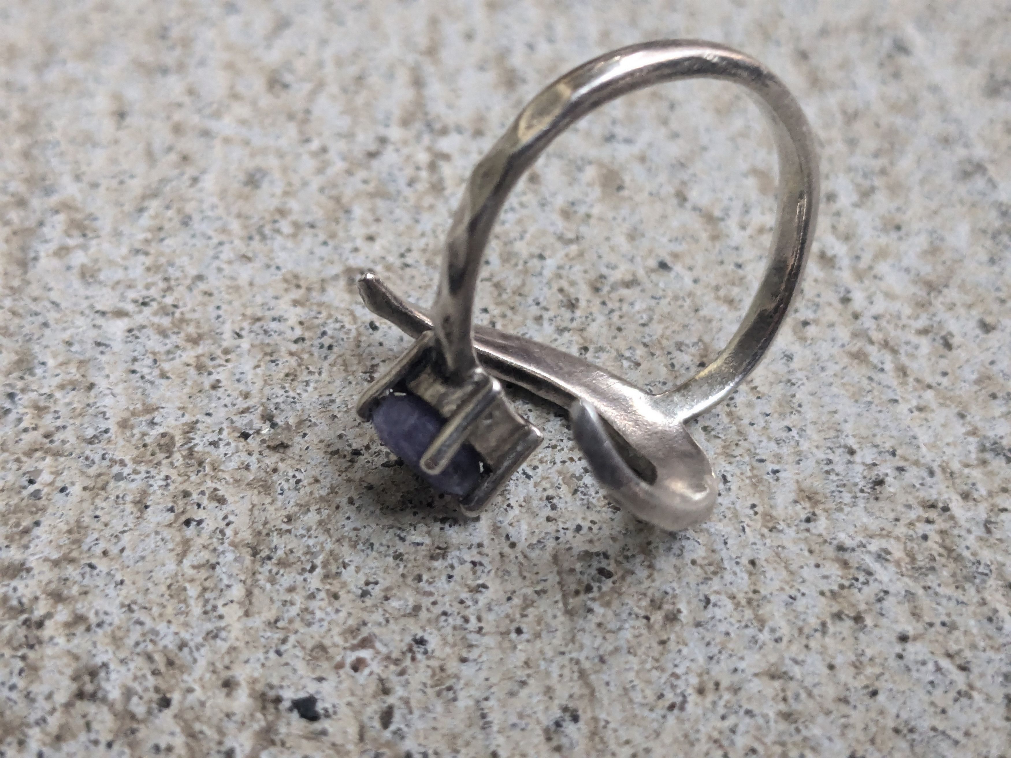 Vintage Vintage Sterling Silver Ring Blue Sodalite Moon Hammered Size ONE SIZE - 5 Thumbnail