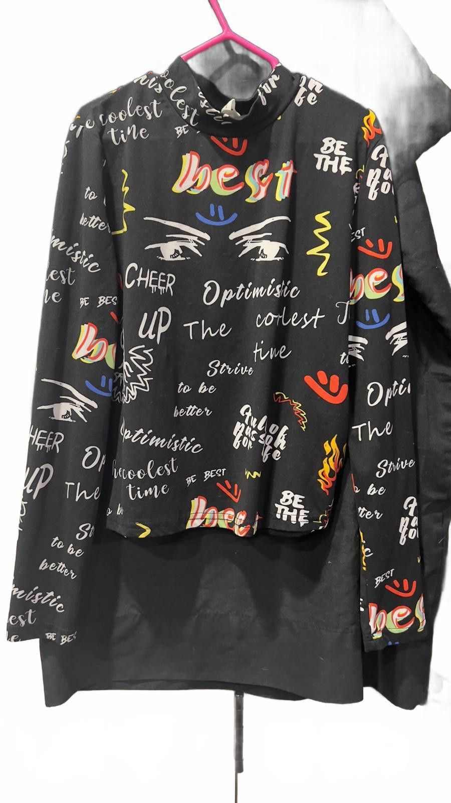 Shein SHEIN Youth Graphic Long Sleeve Top - Black and Colorful Size ONE SIZE - 1 Thumbnail