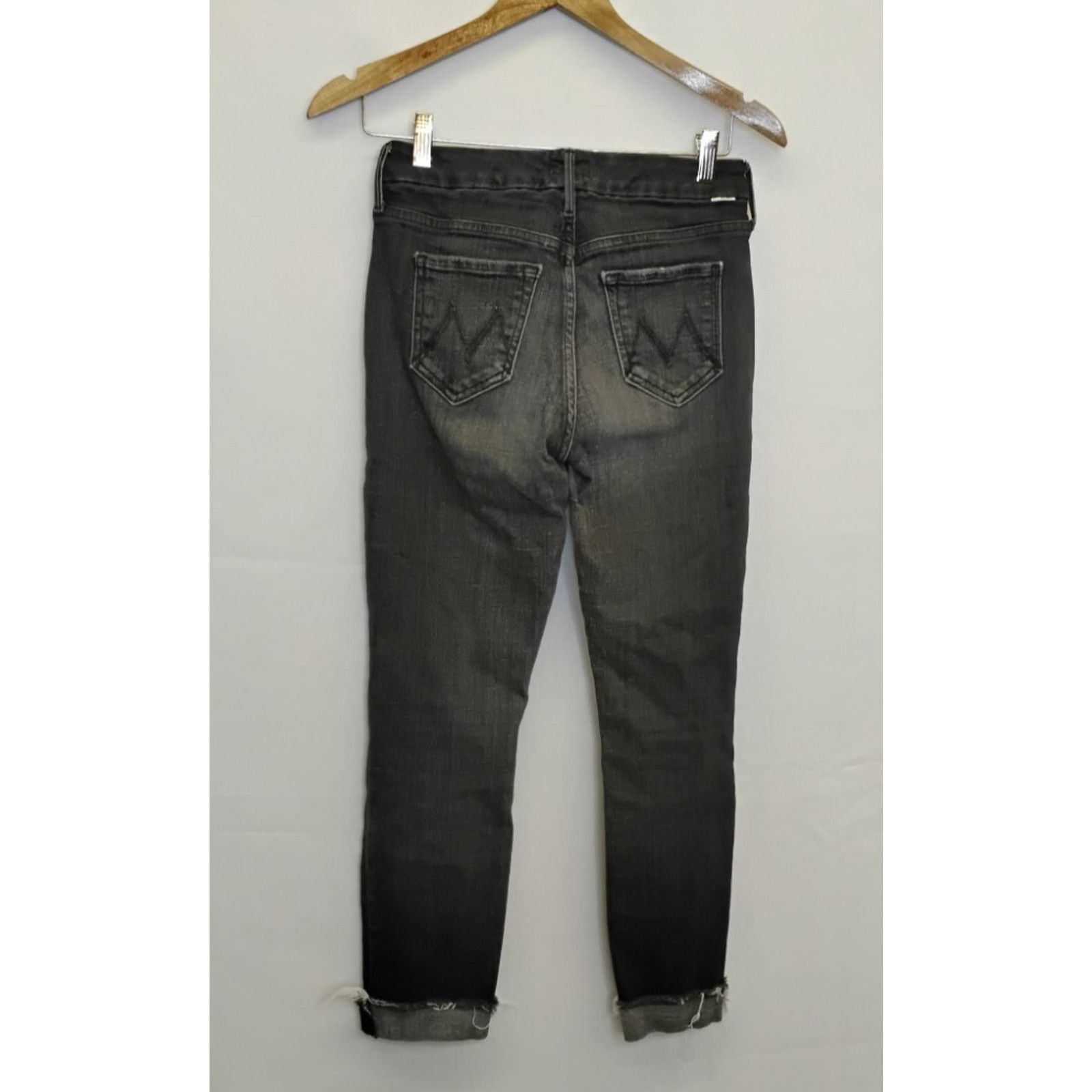 MOTHER Mother The Looker Ankle Fray Jeans Women's 25x27 Black Wash Size 25" / US 0 / IT 36 - 3 Thumbnail