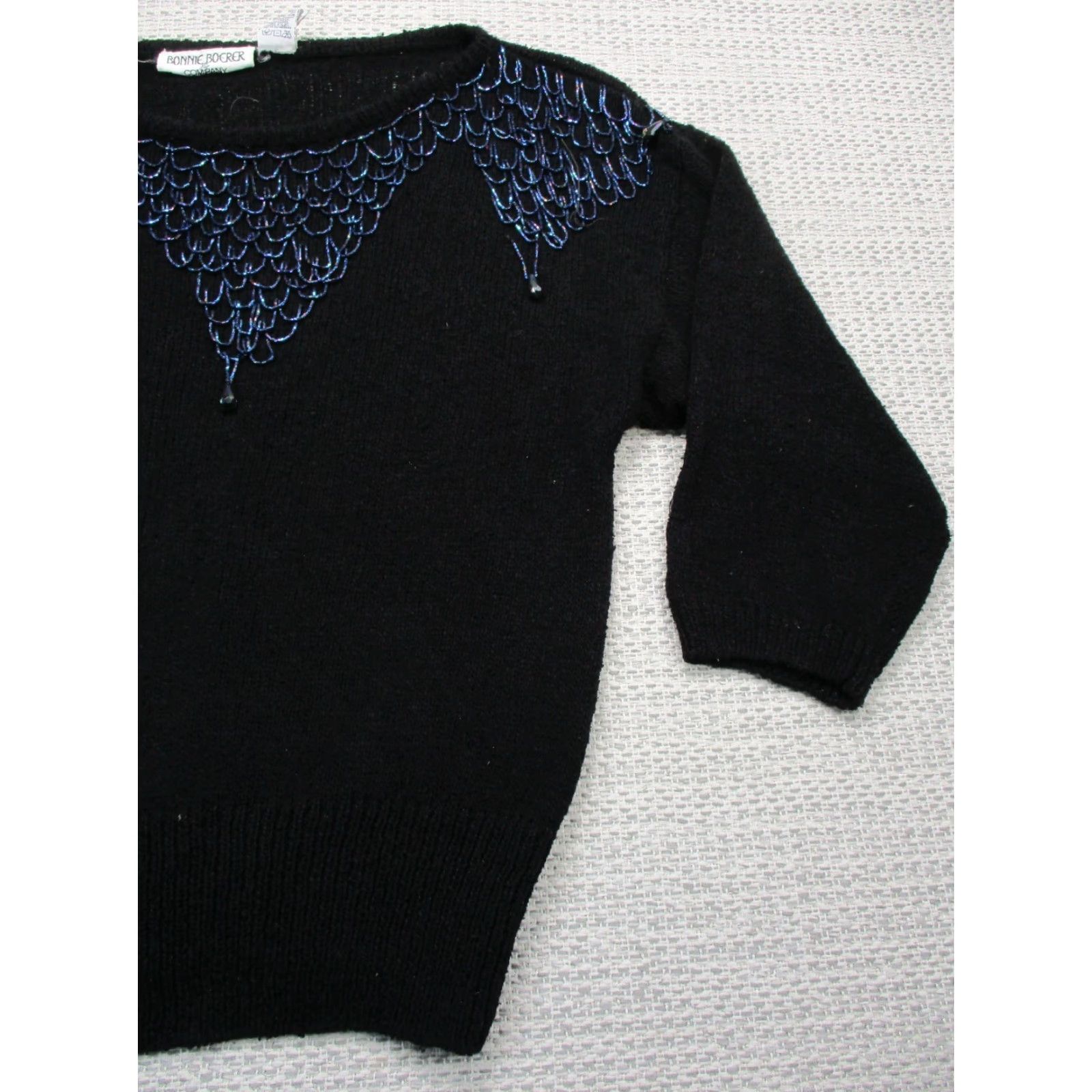 Vintage **VINTAGE 80'S BONNIE BOERER WOMEN'S M BLACK BEADED PULLOVER SWEATER** User: **VINTAGE 80'S BONNIE BOERER WOMEN'S MEDIUM BLACK BEADED SWEATER** Size M / US 6-8 / IT 42-44 - 2 Thumbnail