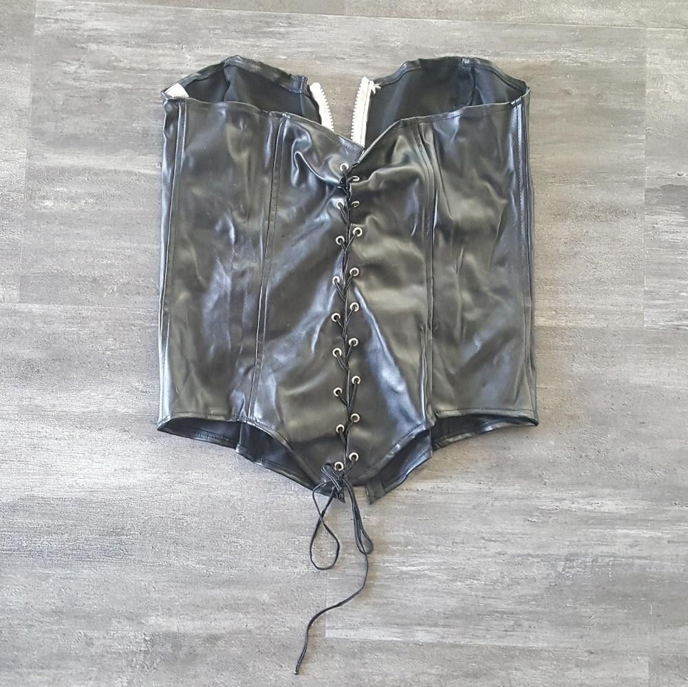 Designer Black Matte Zipper Detailed Corset Size ONE SIZE - 3 Thumbnail