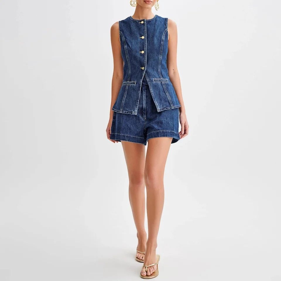 Japanese Brand × Vintage Vintage Retro Denim Long Vest Button Up Sleeveless Size L / US 10 / IT 46 - 4 Thumbnail