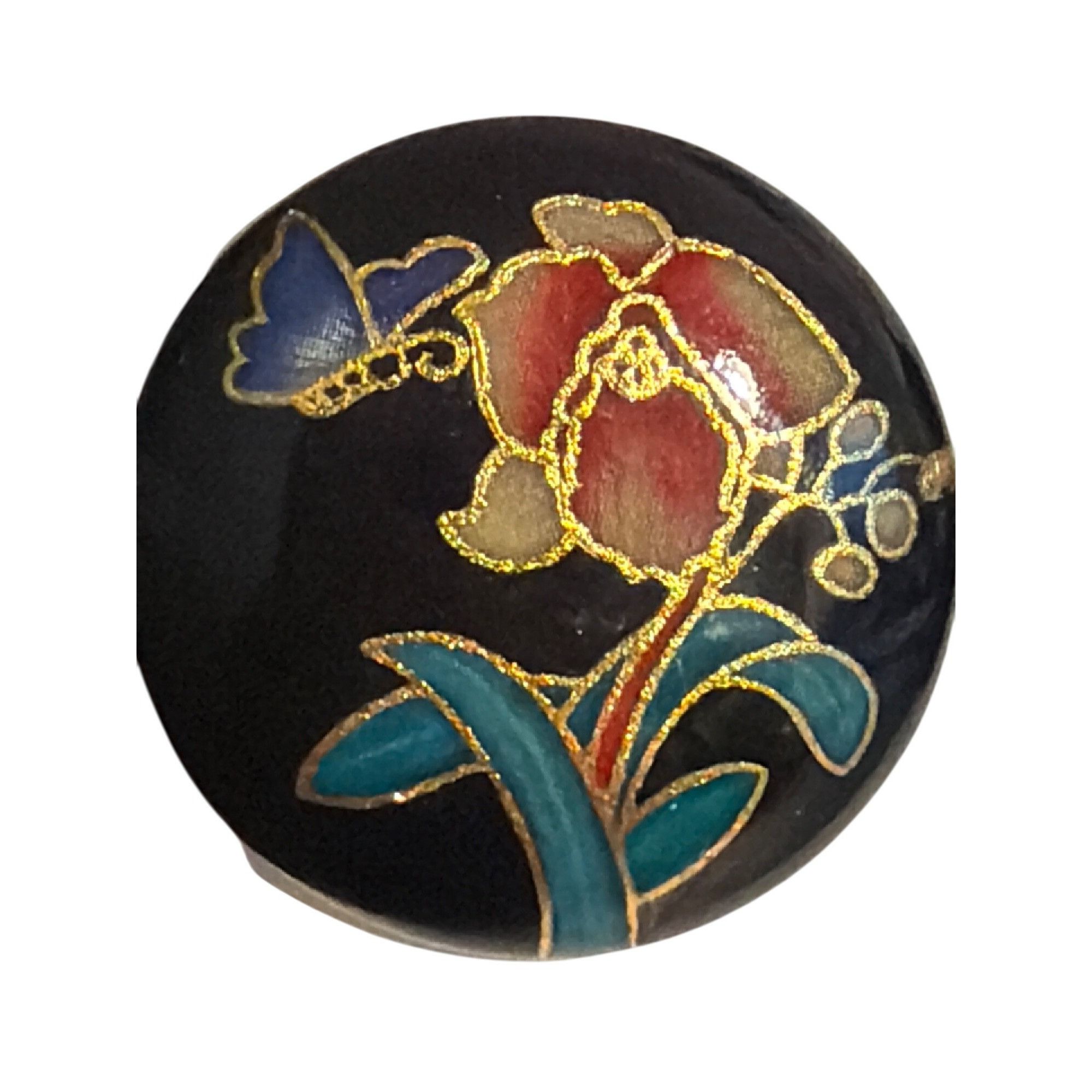 Other Vtg Cloisonne Floral Butterfly Stud Earrings Black Enamel Go Size ONE SIZE - 2 Thumbnail