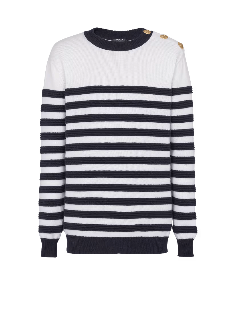 Balmain o1s1wg110925 Button Detail Striped Jumper in Black/White Size US M / EU 48-50 / 2 - 1 Thumbnail