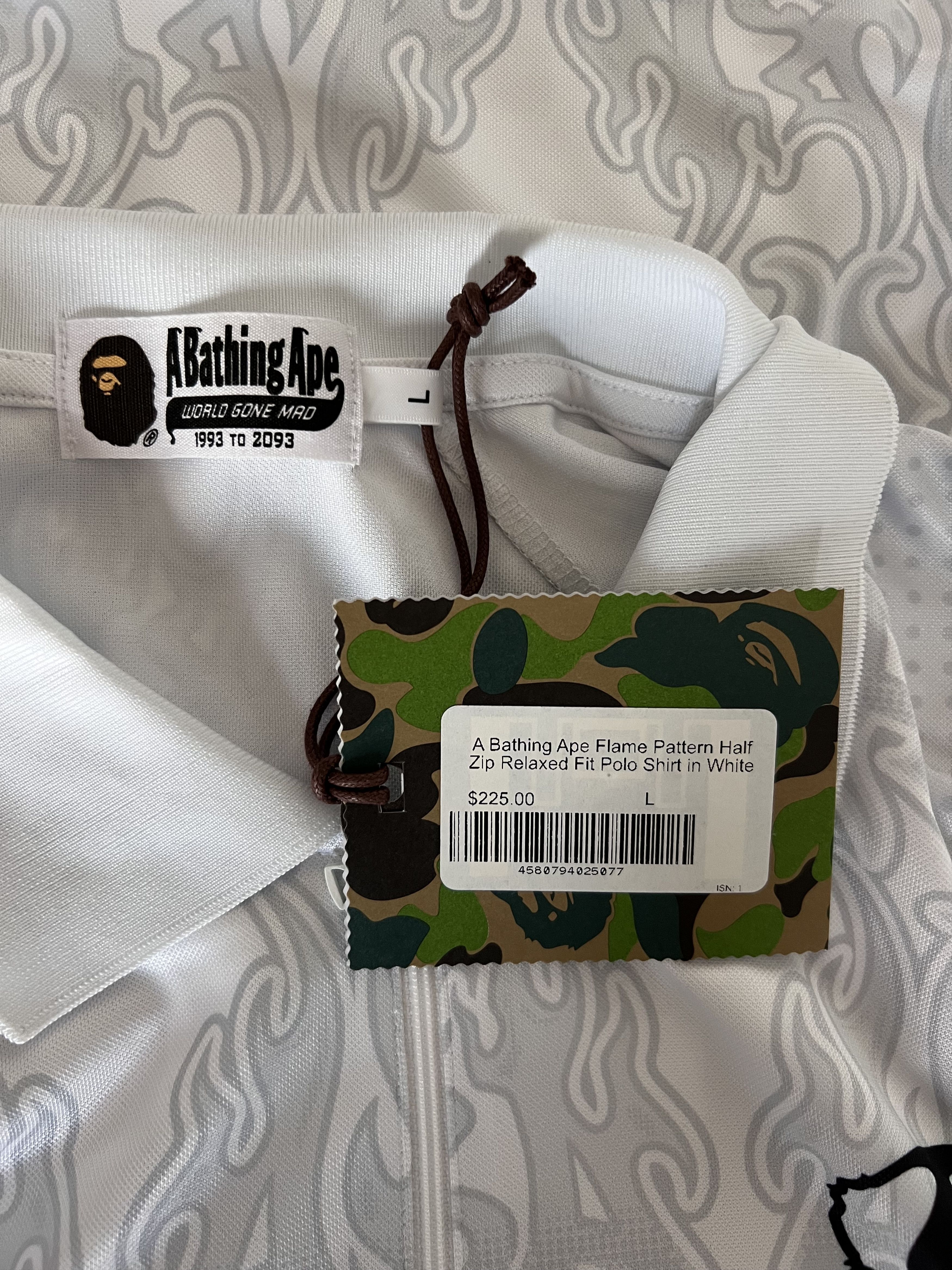 Bape Bape Flame Pattern Overall Half Zip Polo Jersey in White Size US L / EU 52-54 / 3 - 7 Thumbnail