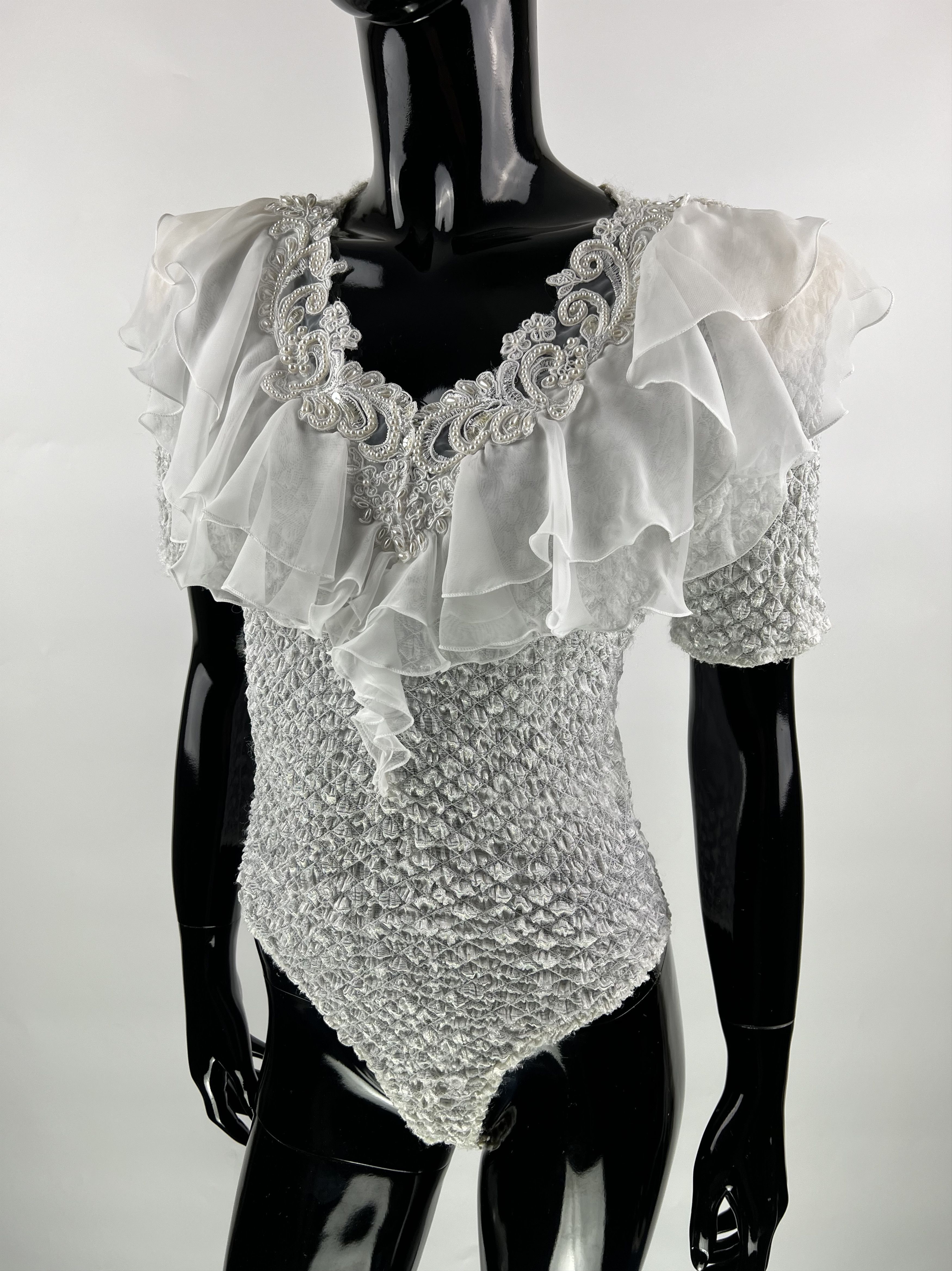 Designer × Vintage Georges Barhel Rufled Rhinestones Short Sleeve Bodysuit S/M Size M / US 6-8 / IT 42-44 - 2 Thumbnail