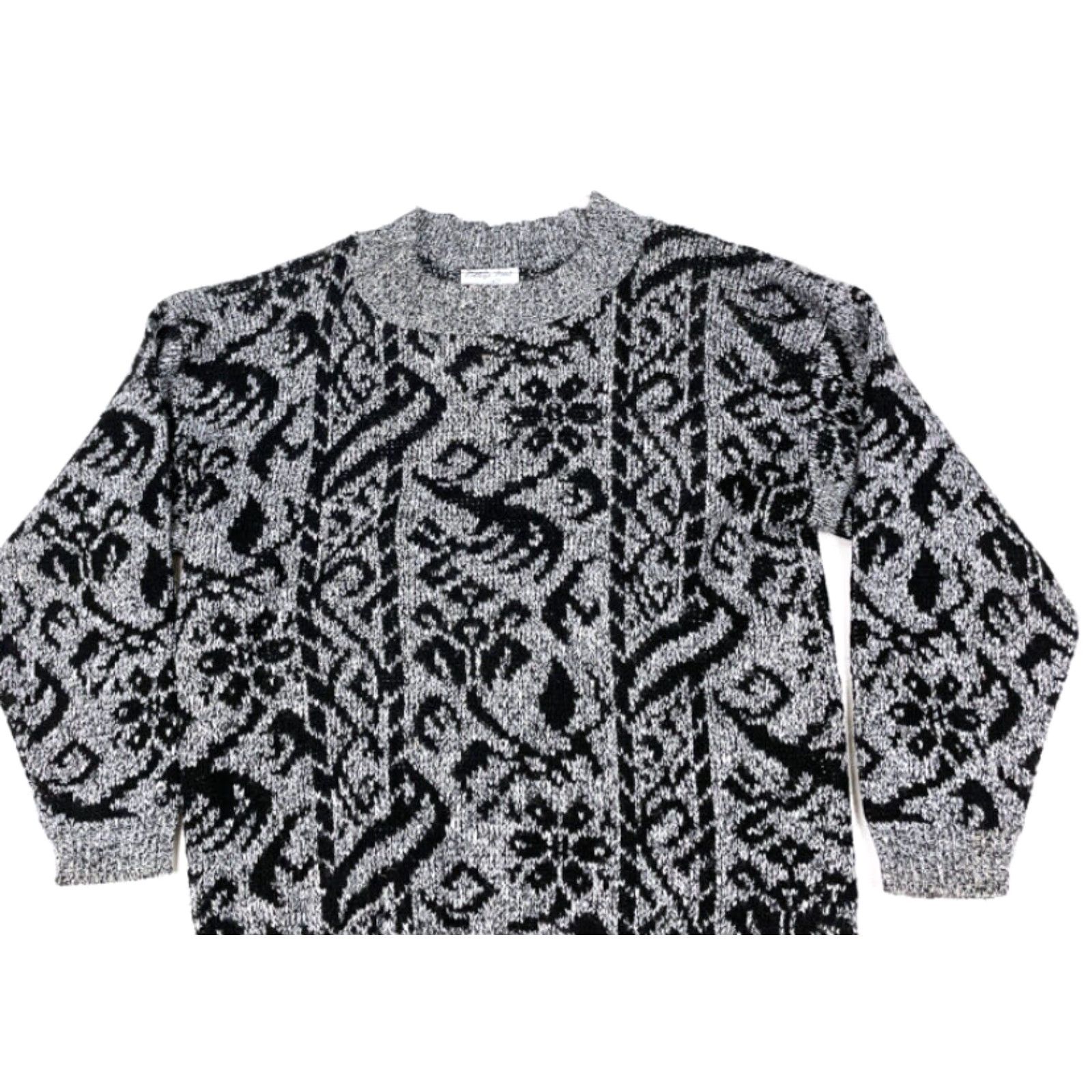 Vintage VTG 90s Paisley Pullover Sweater Women M Gray USA Made College Point Knit Crew Neck Long Sleeve Geometric Hipster Vintage Sweater Women M Size M / US 6-8 / IT 42-44 - 3 Thumbnail