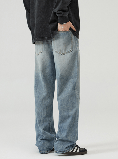 Japanese Brand American high street loose straight-leg ripped washed jeans Size US 32 / EU 48 - 3 Thumbnail