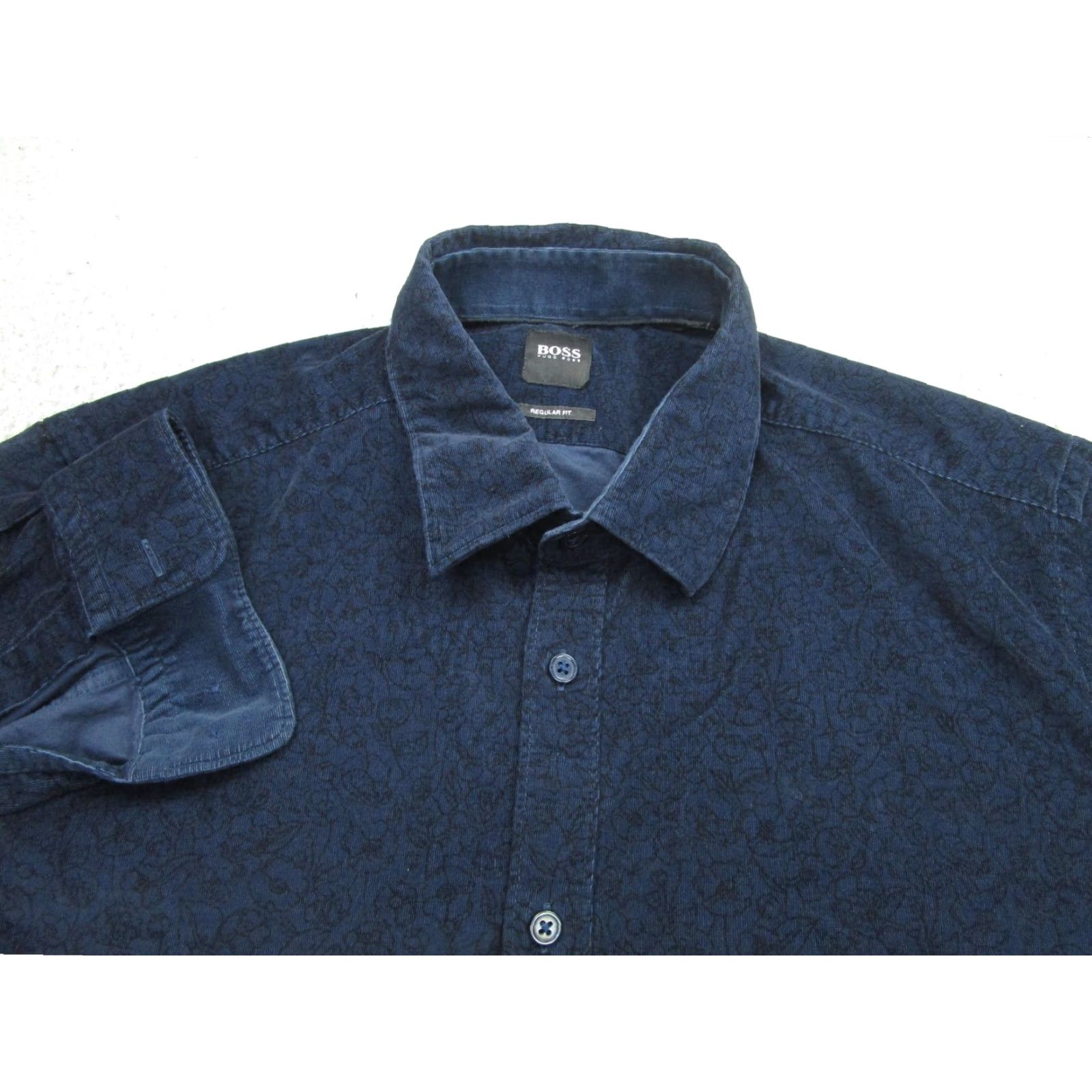 Vintage BOSS Hugo Boss Corduroy Shirt Mens XL Blue Floral Long Sleeve Button-Up Regular Fit Size US XL / EU 56 / 4 - 3 Thumbnail