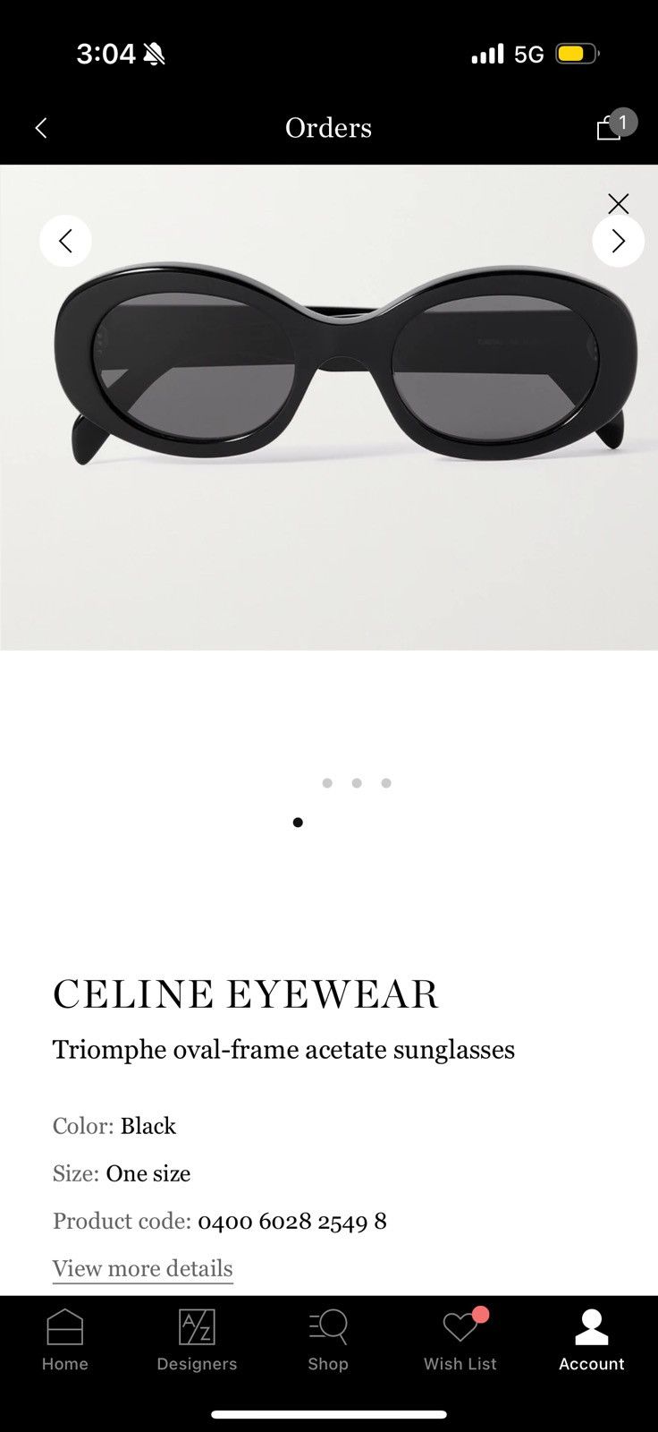 Celine Celine Triomphe Oval-frame black sunglasses Size ONE SIZE - 11 Thumbnail