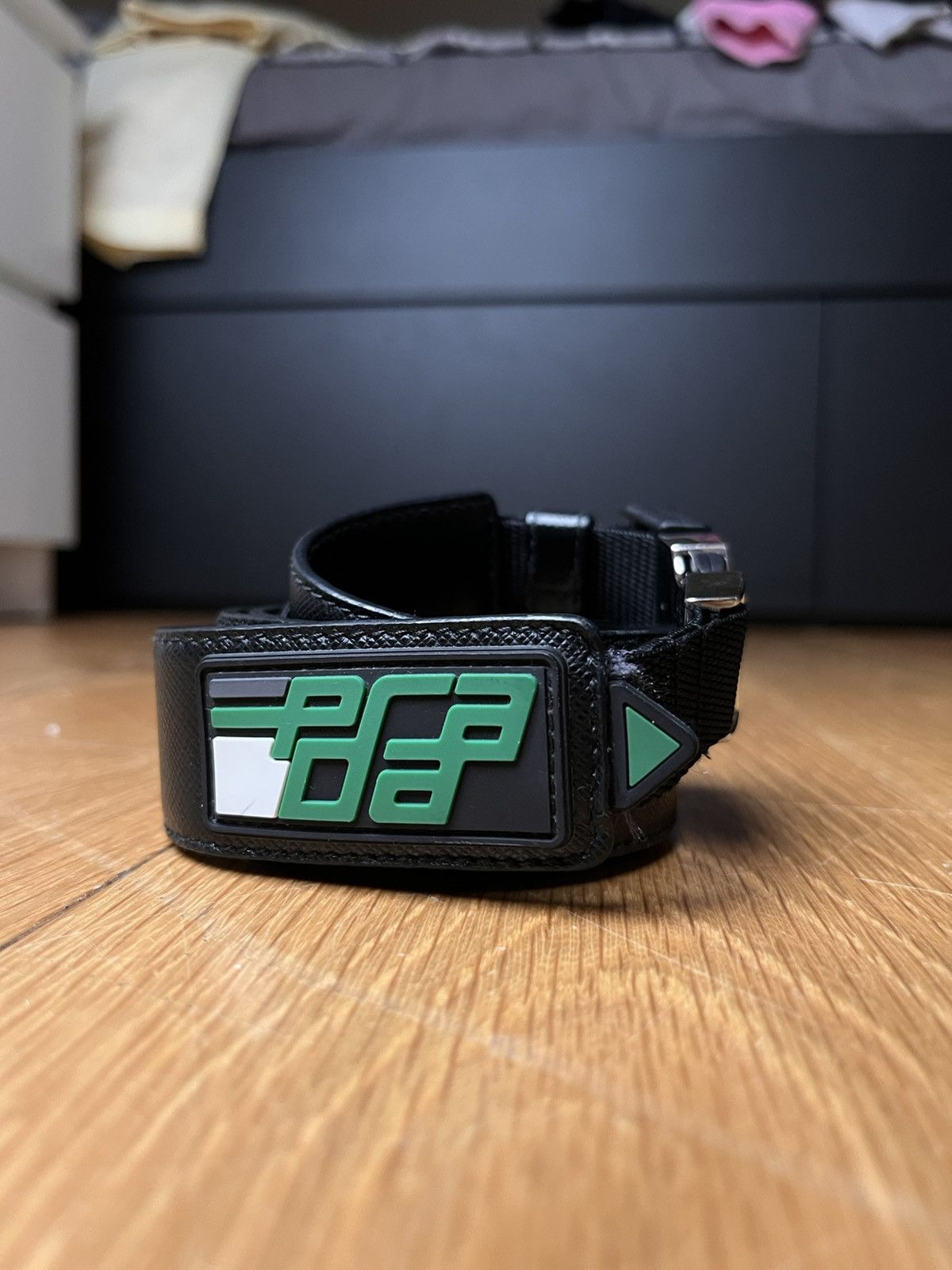 Prada Prada Leather Belt Black / Green Logo Length 90 cm Size 36 Size 36 - 1 Thumbnail