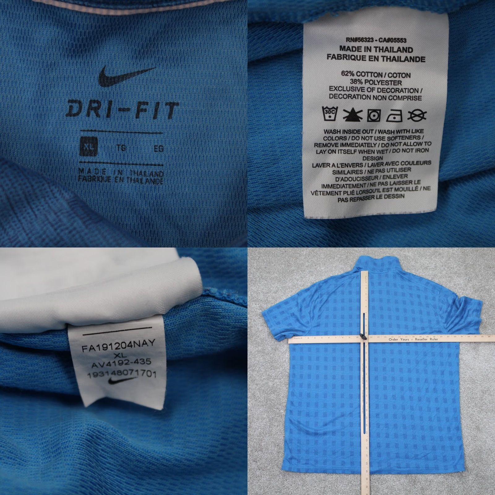 Nike Nike Dri-Fit Polo Shirt Mens XL Blue Plaid Short Sleeve Breathable Casual Golf Regular Fit Size US XL / EU 56 / 4 - 8 Thumbnail