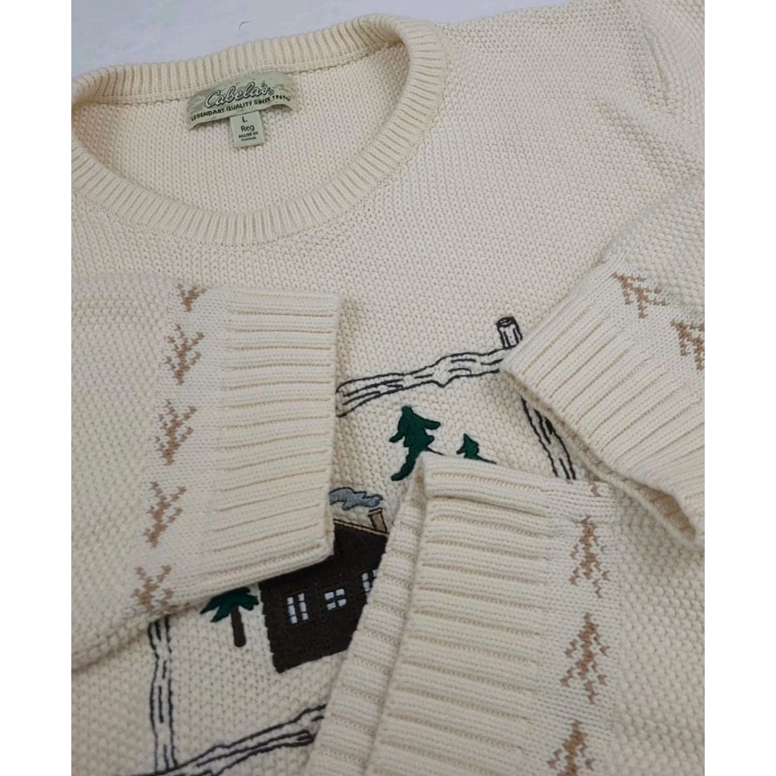 Vintage VINTAGE Cabela'S Sweater Womens L Ivory Cabin Forest Moose Embroidered Worn Vtg Outdoor Nature Size L / US 10 / IT 46 - 6 Thumbnail