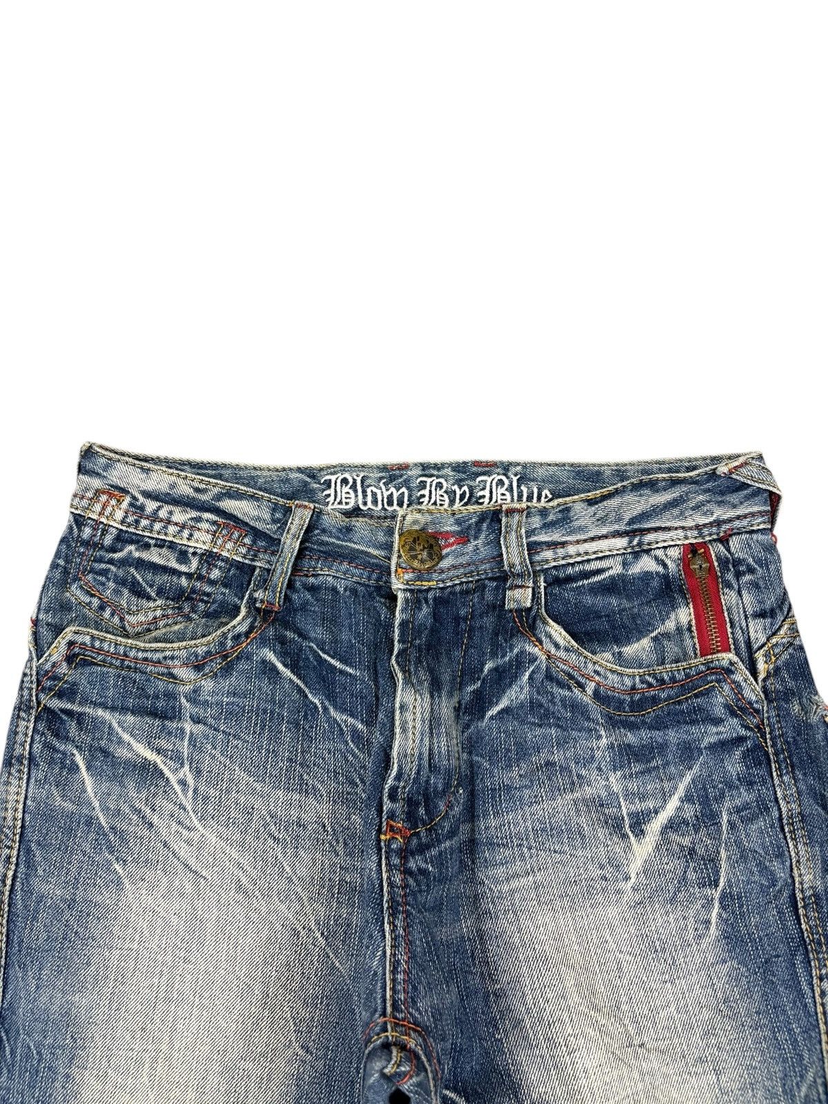 Japanese Brand Vintage Blow by Blue Cracked Faded Wash Bootcut Jeans Size US 30 / EU 46 - 4 Thumbnail